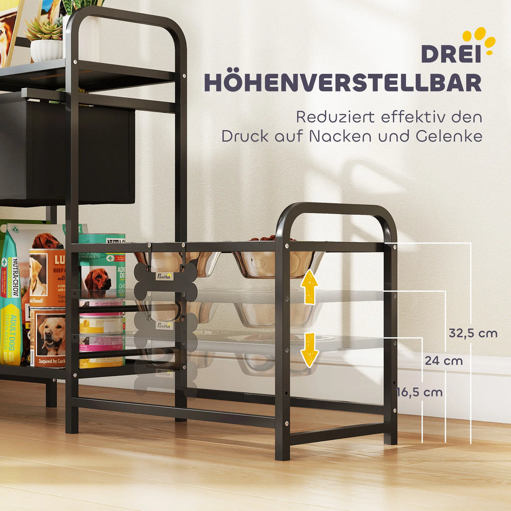 Šunų dubenėlių stovas reguliuojamas 2 x 800 ml juodas