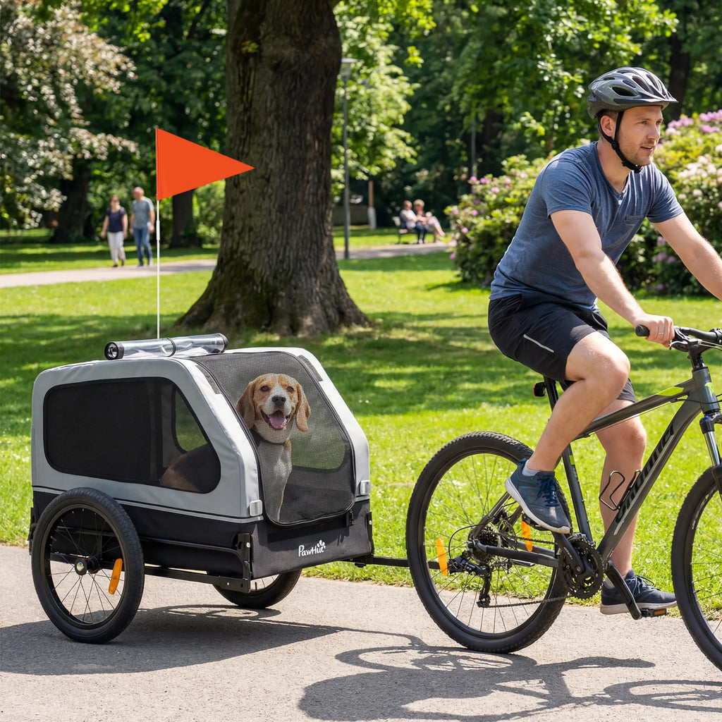Šunų priekaba dviračiui iki 20 kg, pilka