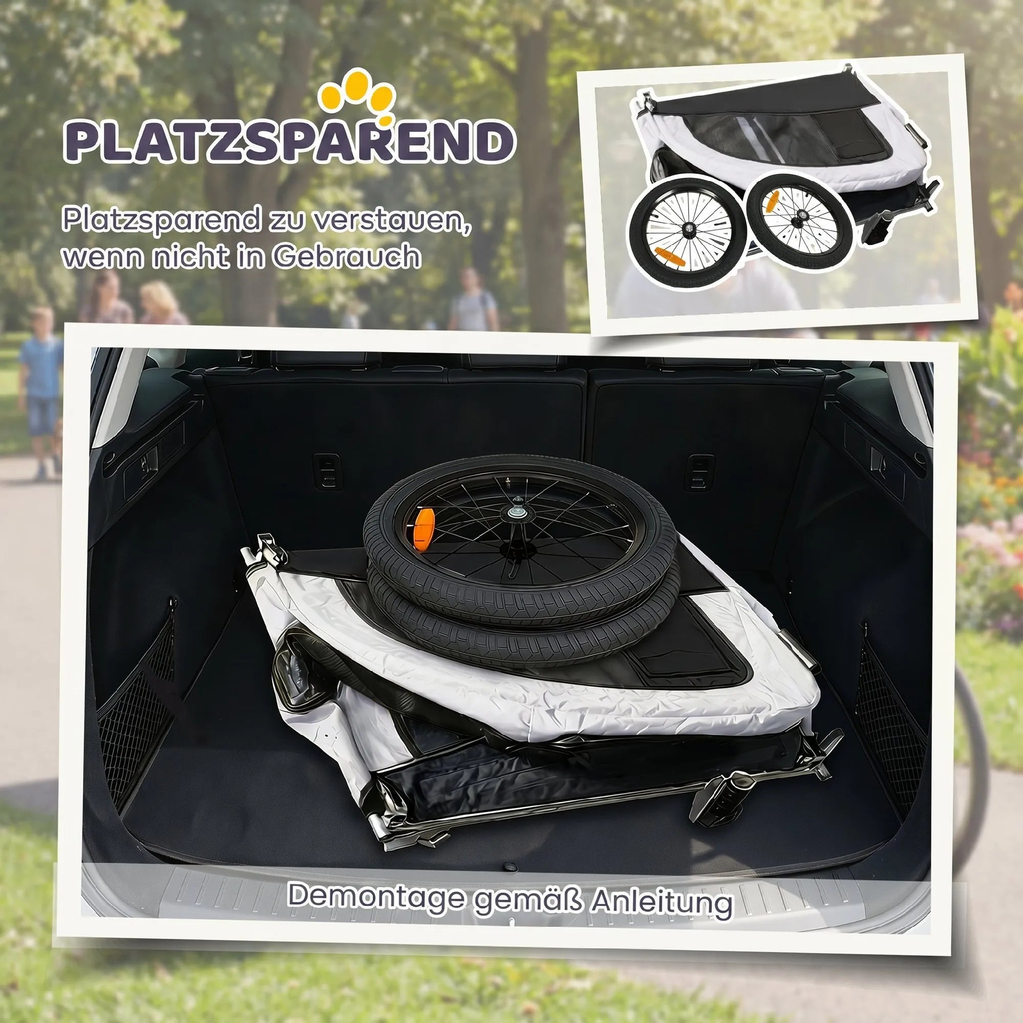 Šunų priekaba dviračiui ir vežimėlis 2-in-1, sulankstomas, iki 20 kg, baltas
