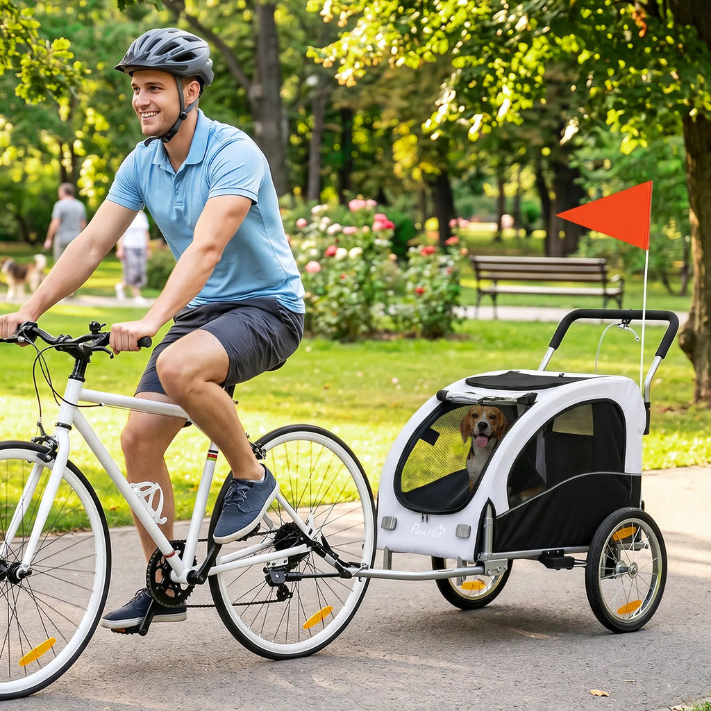 Šunų priekaba dviračiui ir vežimėlis 2-in-1, sulankstomas, iki 20 kg, baltas