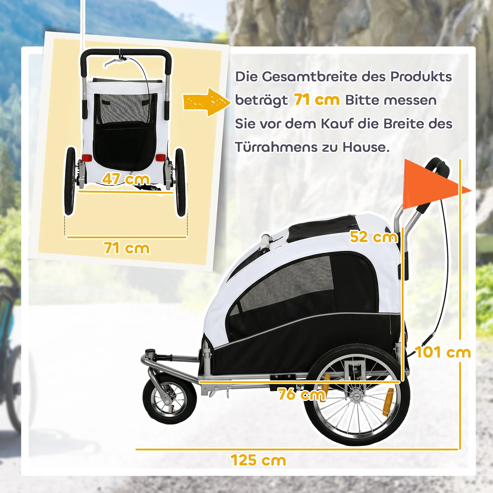 Šunų priekaba dviračiui ir vežimėlis 2-in-1, sulankstomas, iki 20 kg, baltas