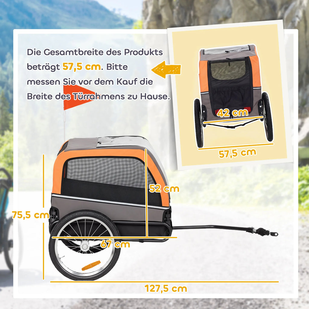 Šunų priekaba dviračiui poliesterio iki 20 kg oranžinė