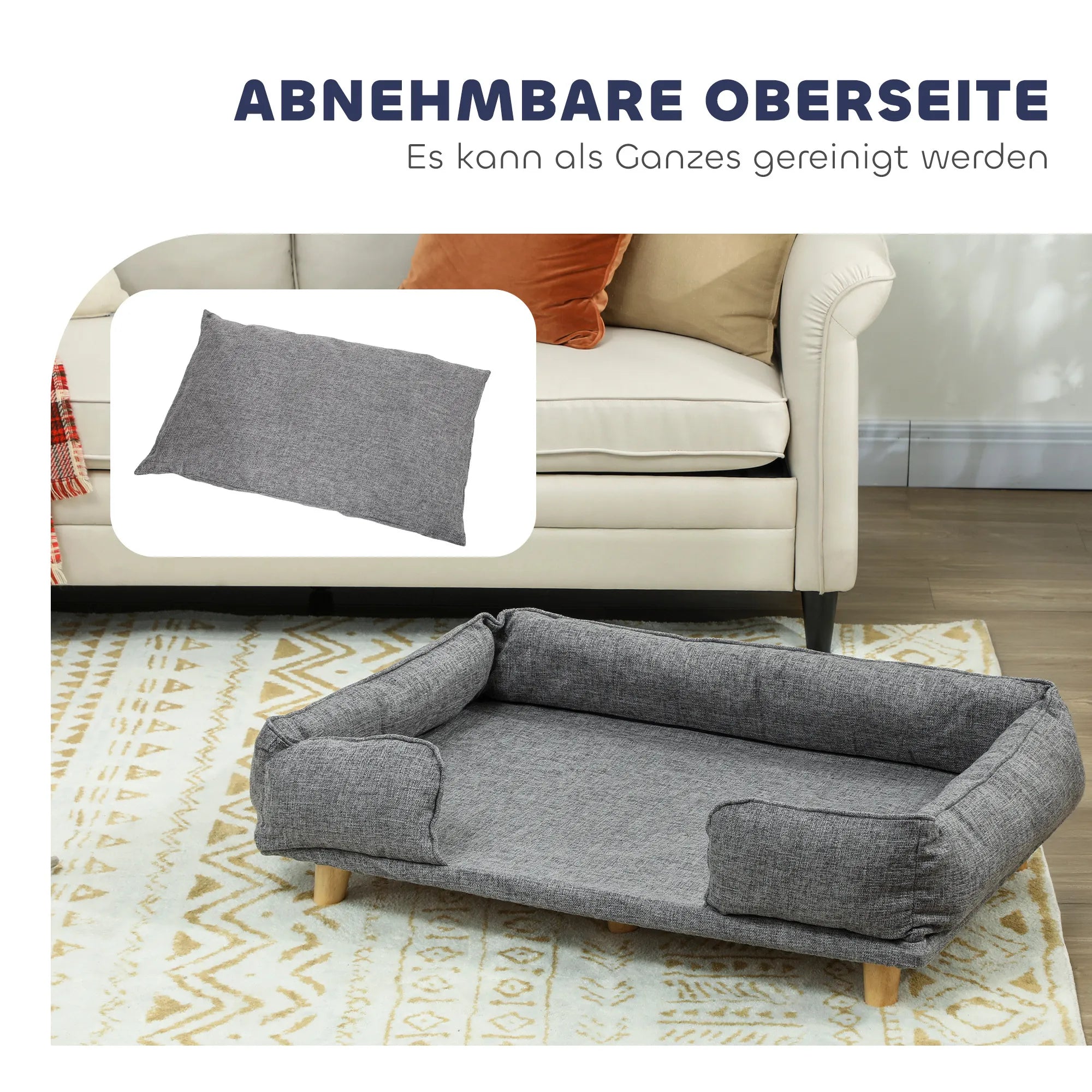 Šunų sofa, naminių gyvūnų sofa, naminių gyvūnų lovelė, nuimamas ir skalbiamas apmušalas, natūralus + tamsiai pilkas