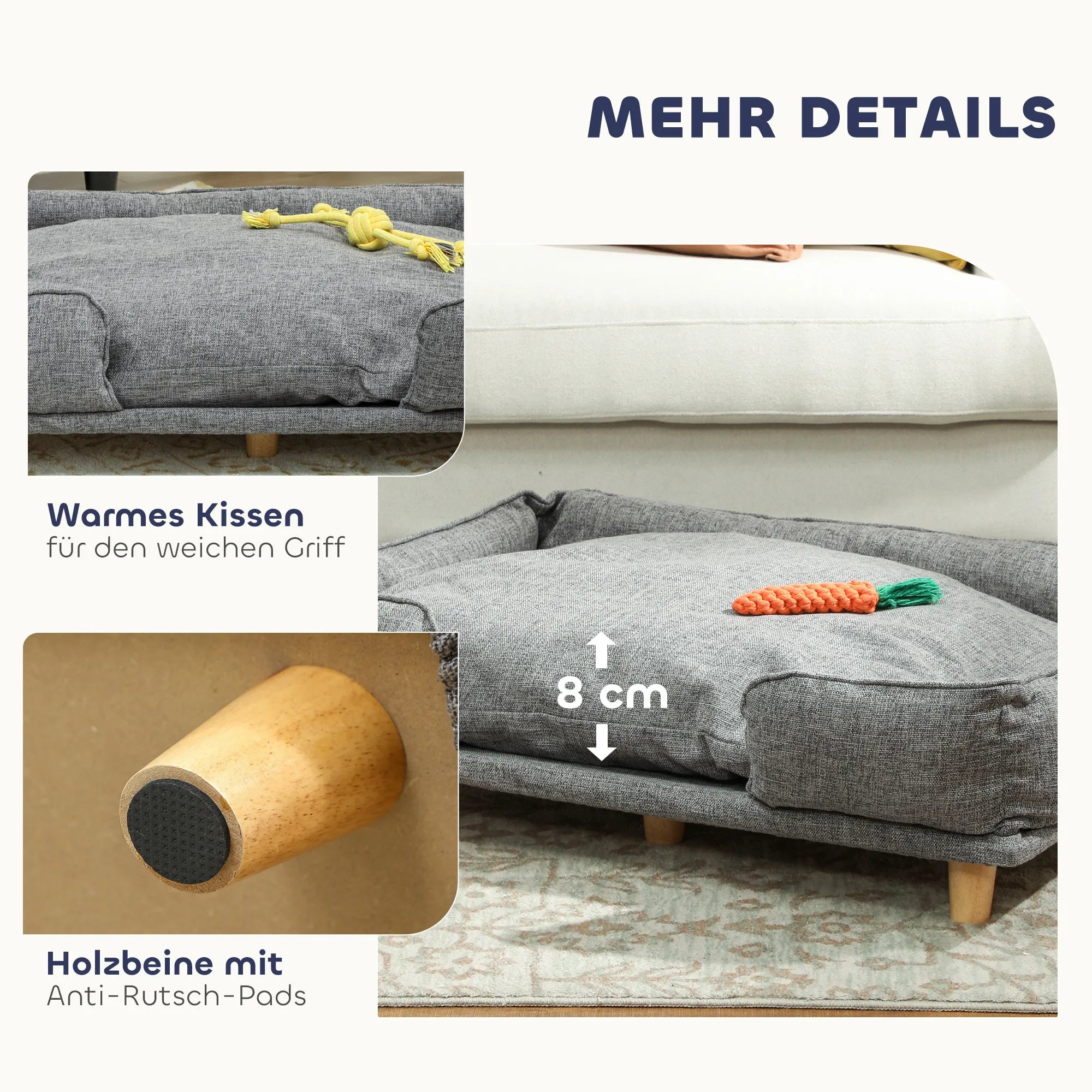 Šunų sofa, naminių gyvūnų sofa, naminių gyvūnų lovelė, nuimamas ir skalbiamas apmušalas, natūralus + tamsiai pilkas