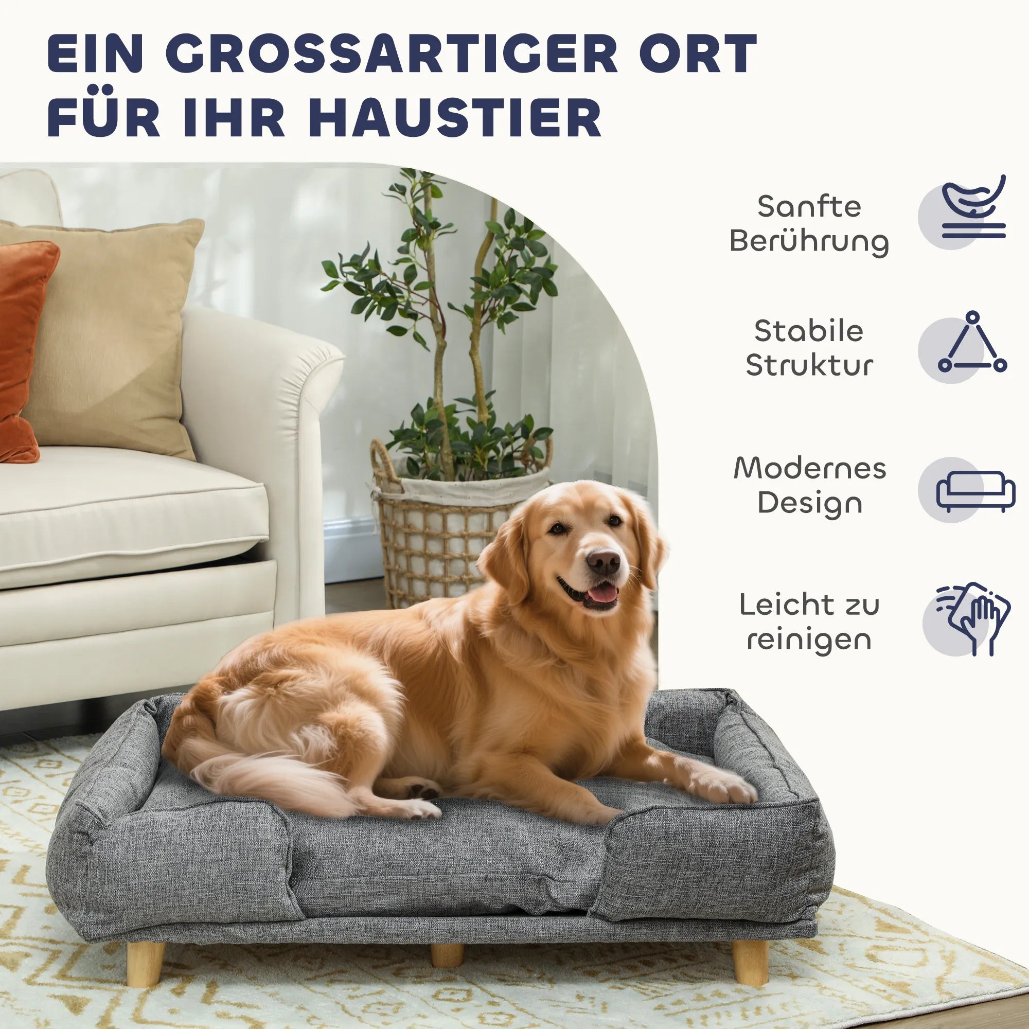 Šunų sofa, naminių gyvūnų sofa, naminių gyvūnų lovelė, nuimamas ir skalbiamas apmušalas, natūralus + tamsiai pilkas