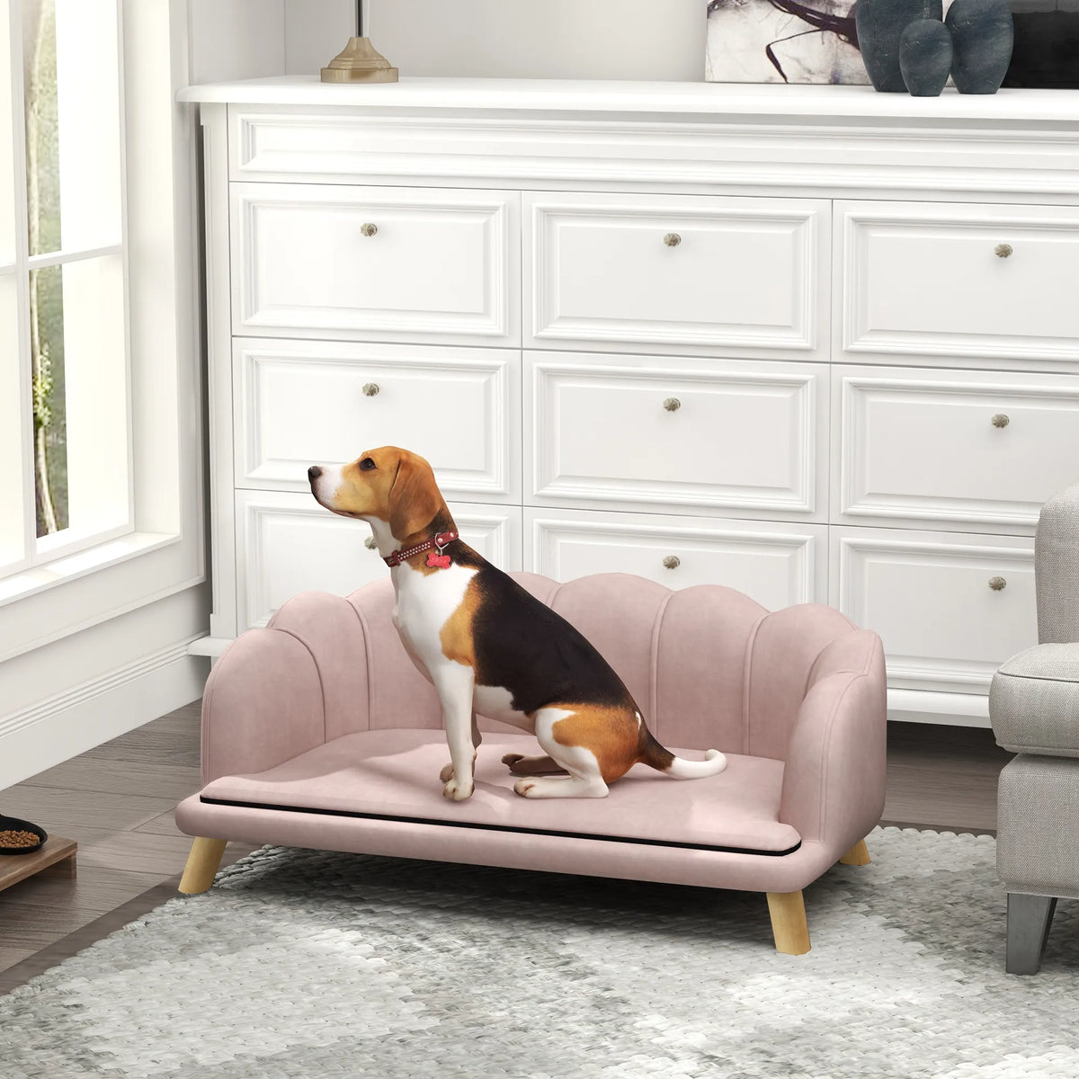 Šunų sofa su atlošu, iki 25 kg, rožinė