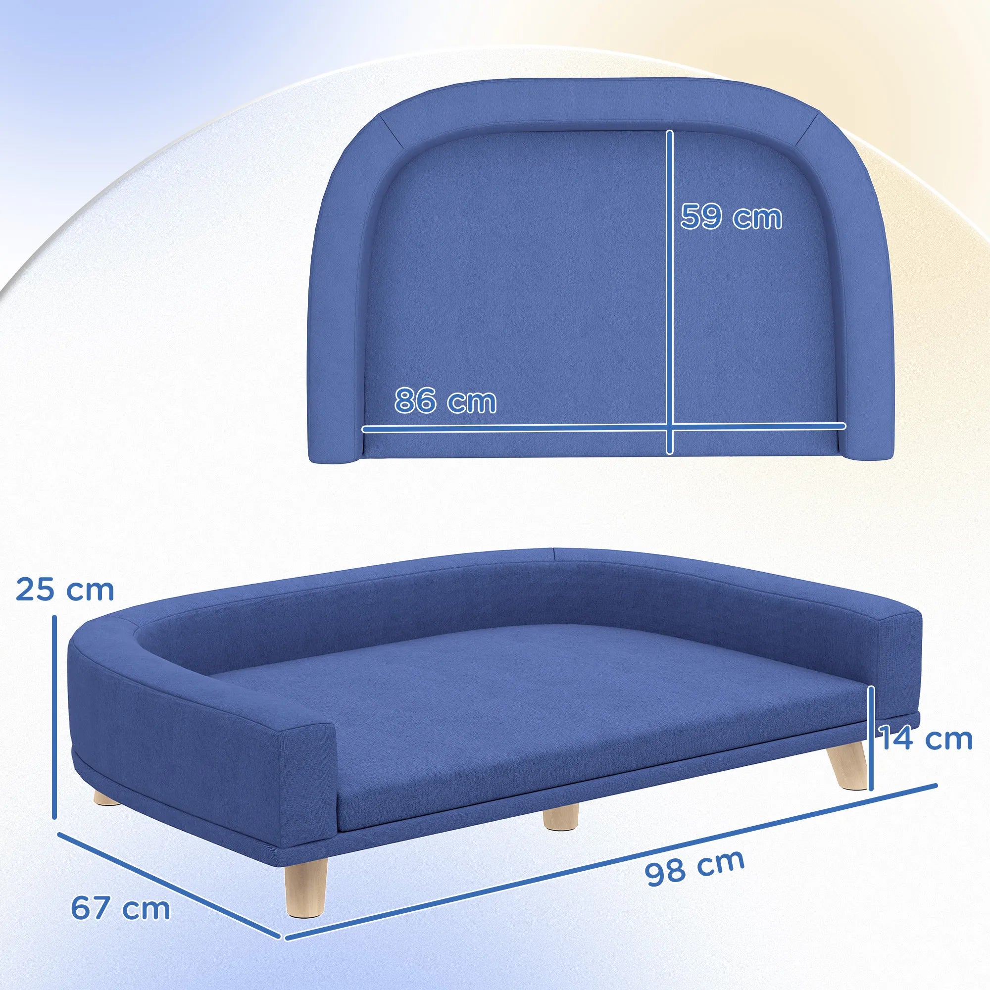 Šunų sofa su pagalve, iki 30 kg, mėlyna