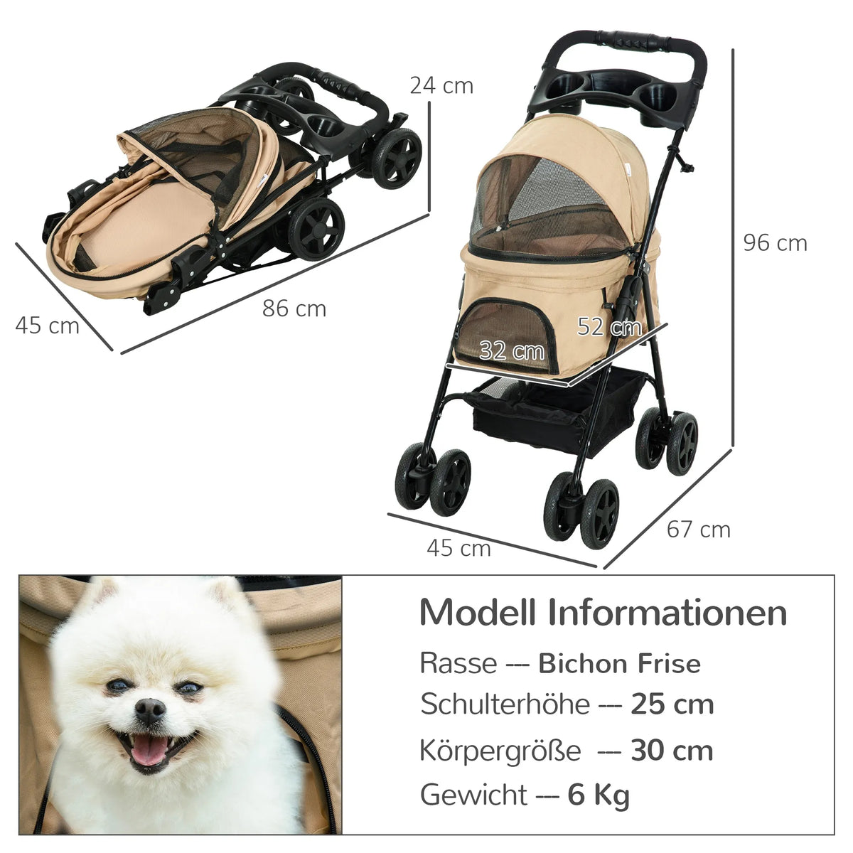 Šunų vežimėlis sulankstomas, iki 4 kg, khaki spalvos