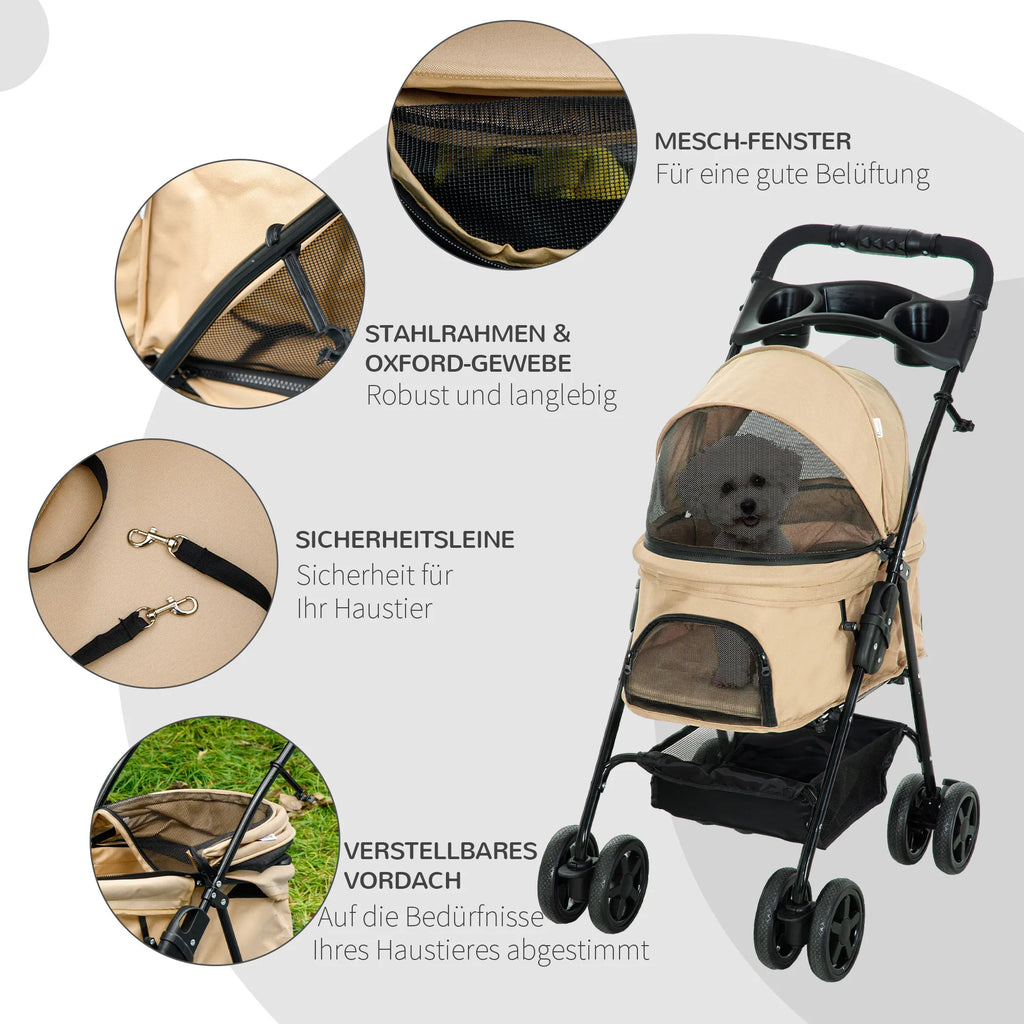 Šunų vežimėlis sulankstomas, iki 4 kg, khaki spalvos