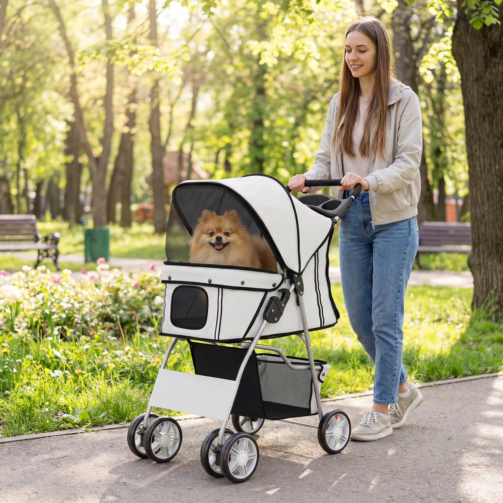 Šunų vežimėlis sulankstomas su krepšiu iki 10 kg, pilkas