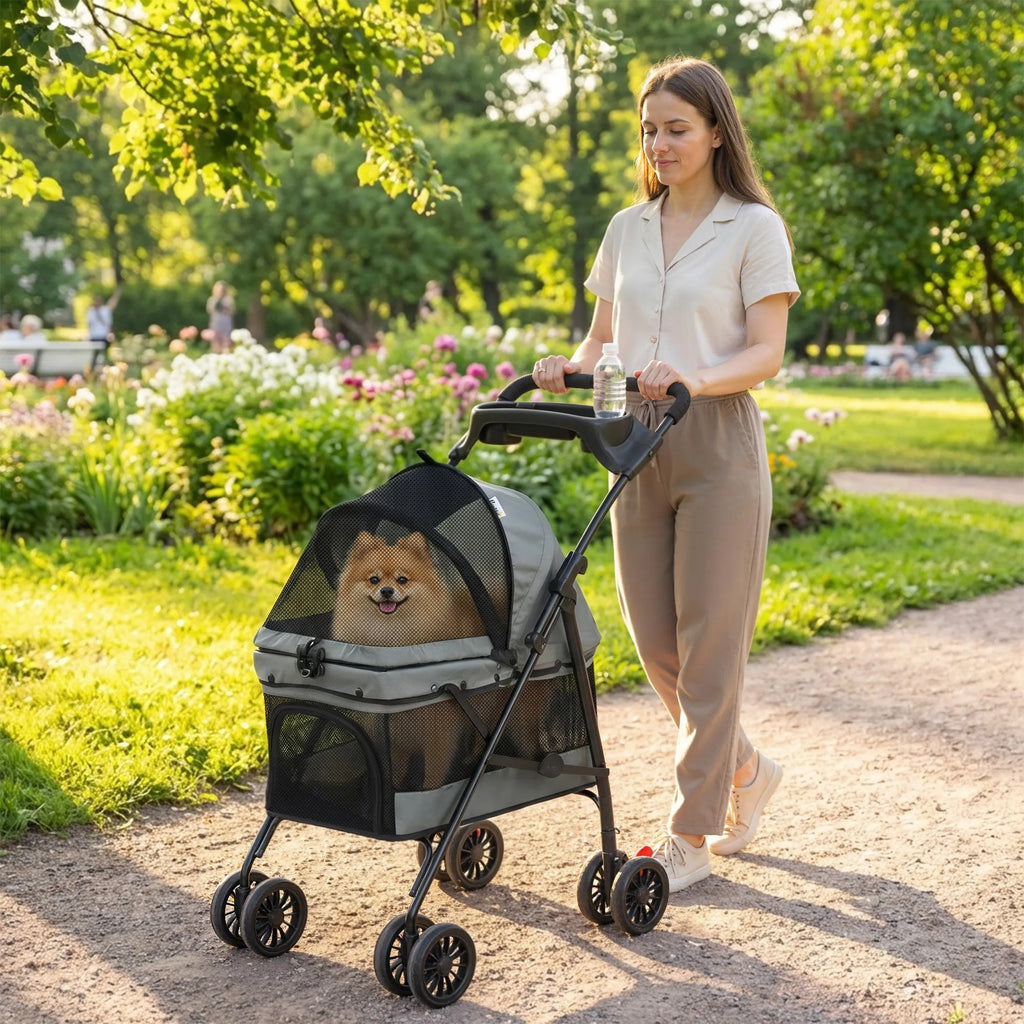 Šunų vežimėlis sulankstomas su pagalvėle iki 10 kg, pilkas