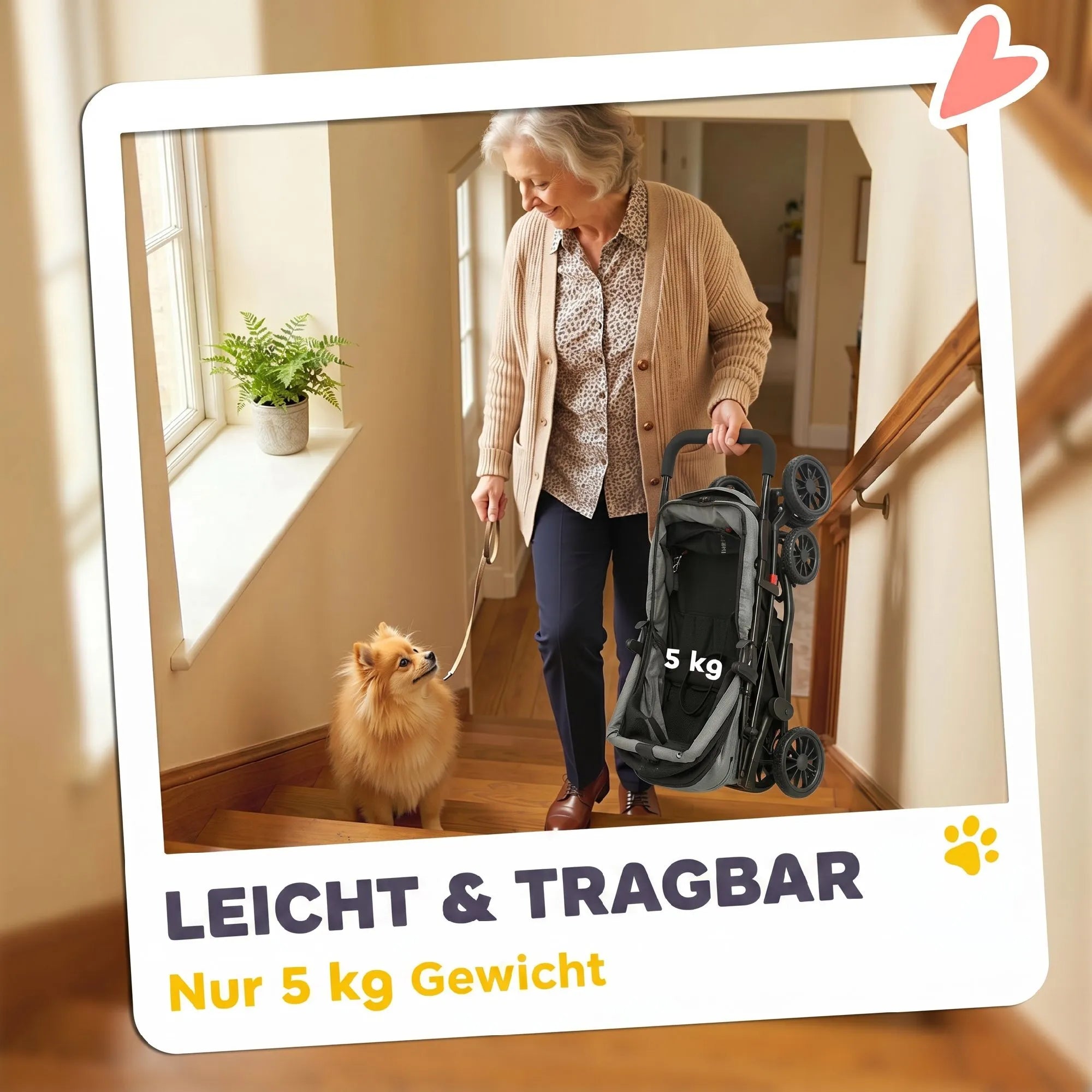Lengvas ir nešiojamas šunų vežimėlis, sveria tik 5 kg