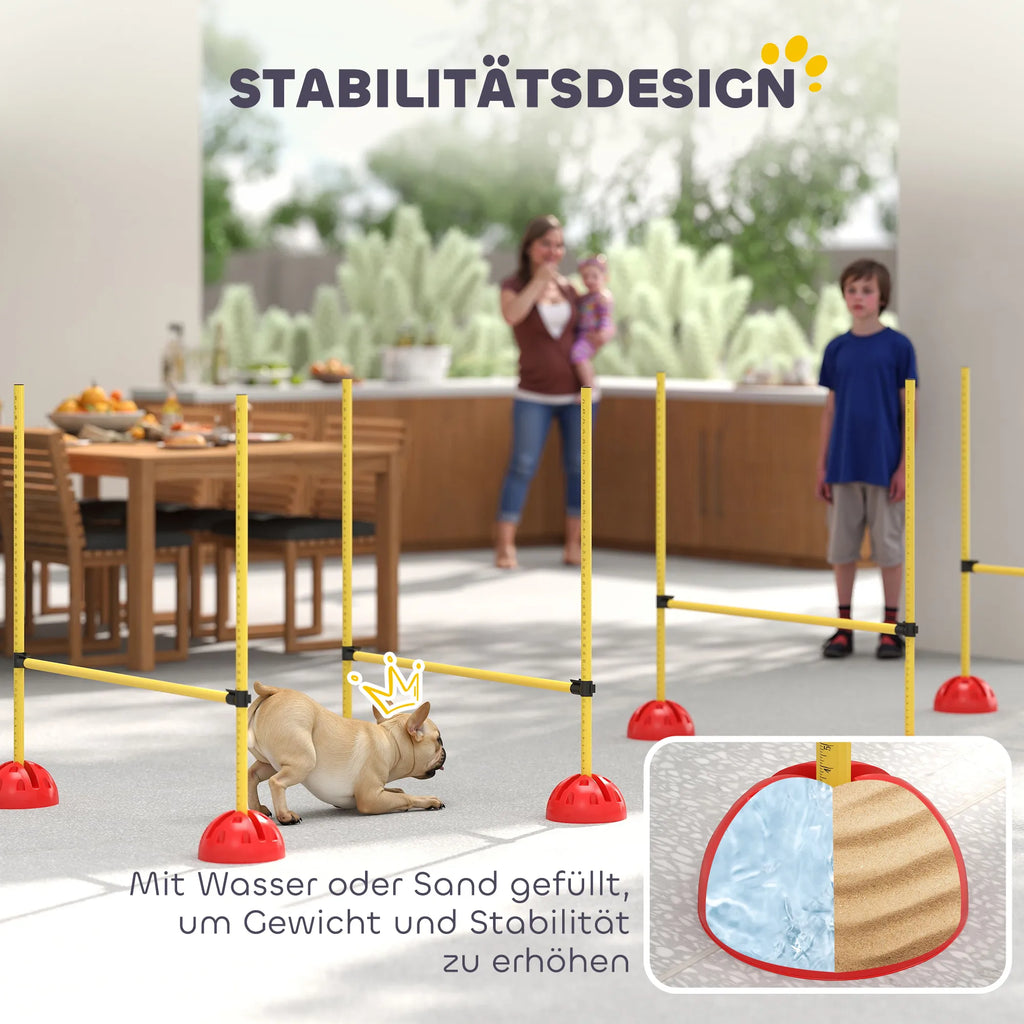Šunų vikrumo rinkinys su 4 reguliuojamais barjerais, geltonas