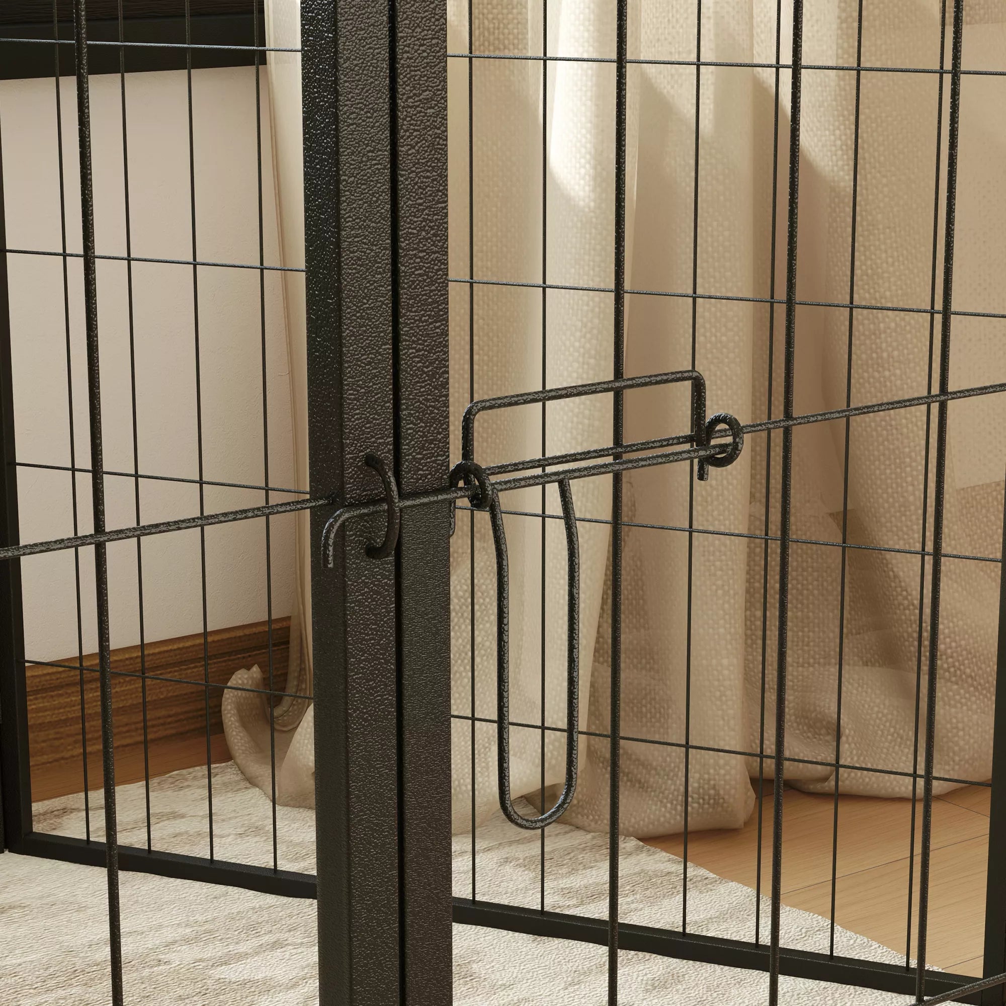 Šunų voljeras, 6 dalių, sulankstomas, plieninis, juodas