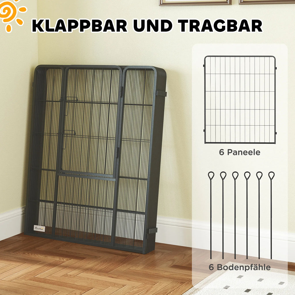 Šunų voljeras, 6 dalių, sulankstomas, plieninis, juodas