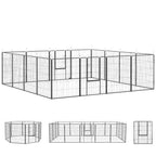 Šunų voljeras, modulinis, 16 elementų, 2 durys, plieninis, 3,2 x 3,2 x 1 m, pilkas