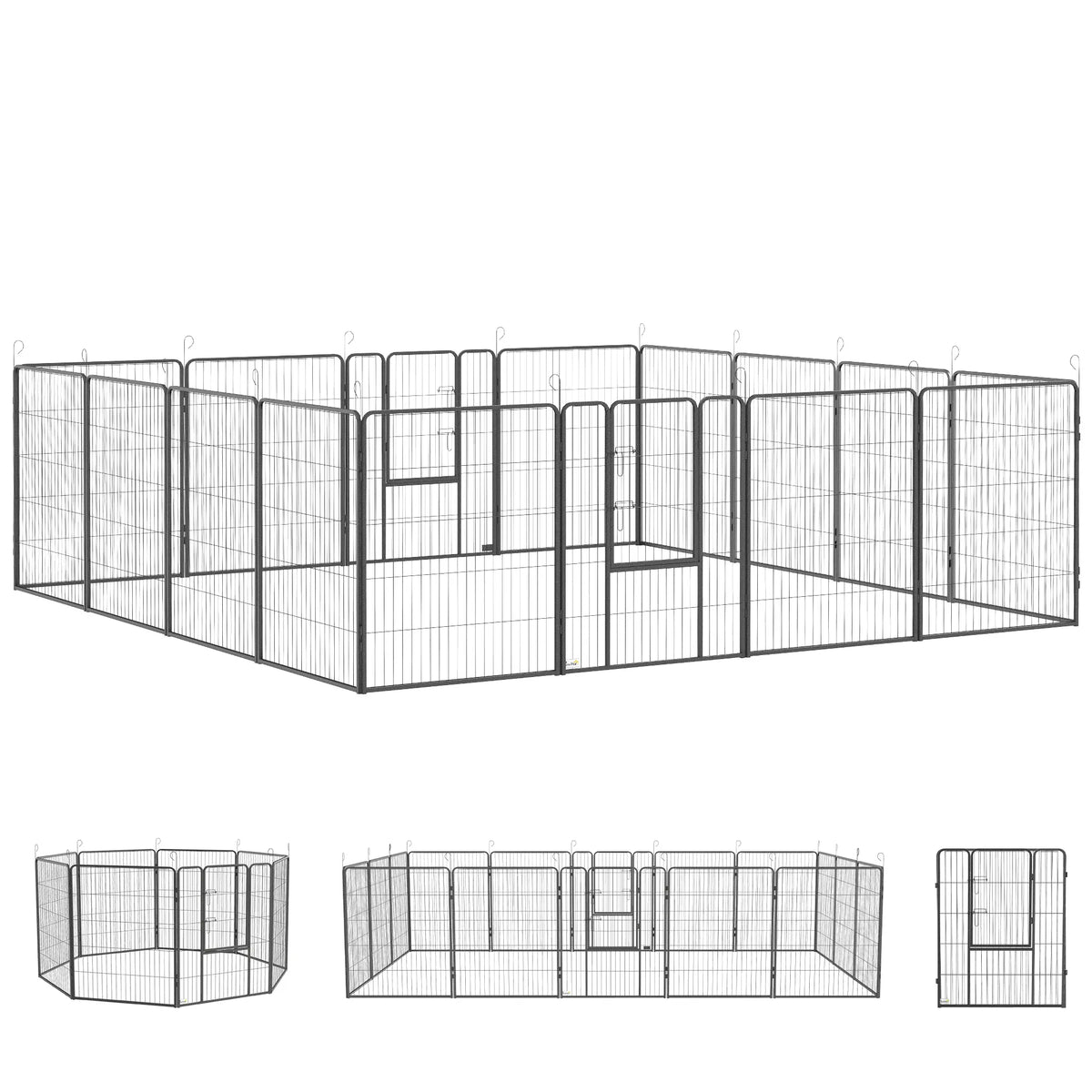 Šunų voljeras, modulinis, 16 elementų, 2 durys, plieninis, 3,2 x 3,2 x 1 m, pilkas