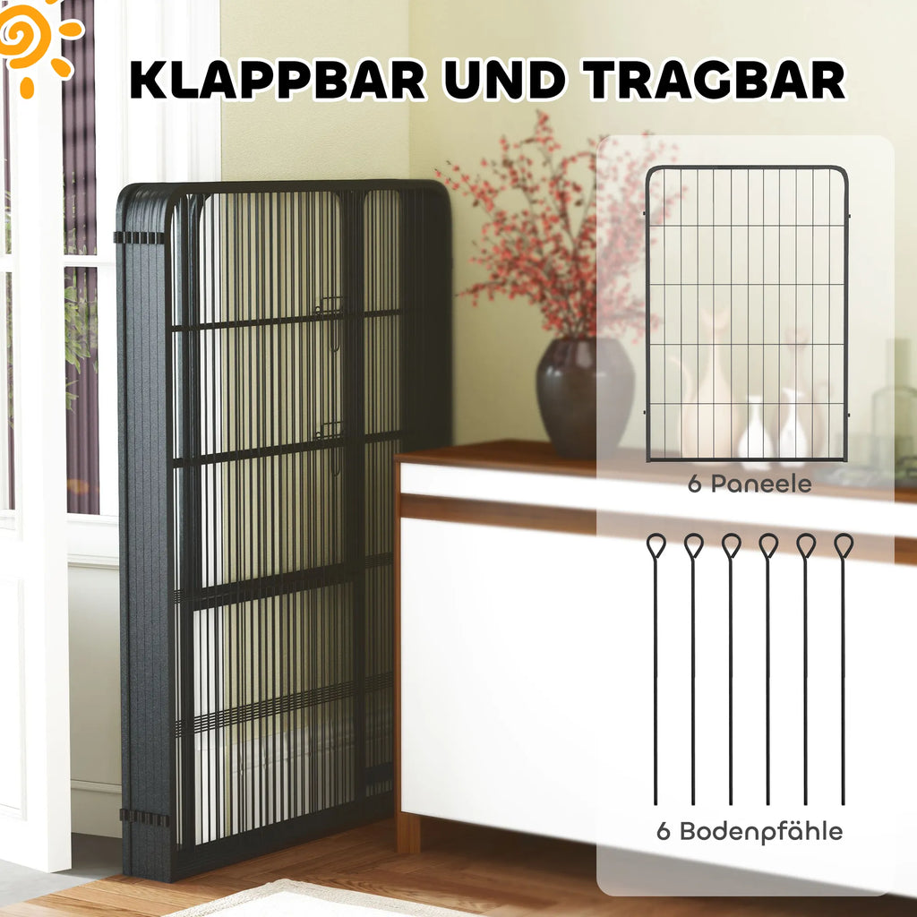 Šunų voljeras su varteliais, 6 segmentų, 100 cm aukščio, juodas