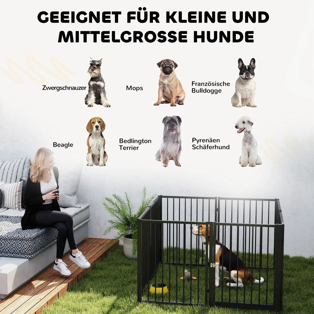 Šunų voljeras vidaXL, 8 dalių su durelėmis, juodas