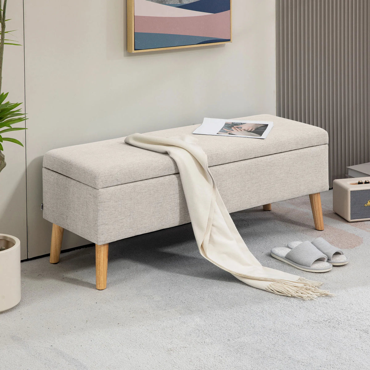 Suolas su daiktadėže, 110 × 39 × 45 cm, smėlio spalvos