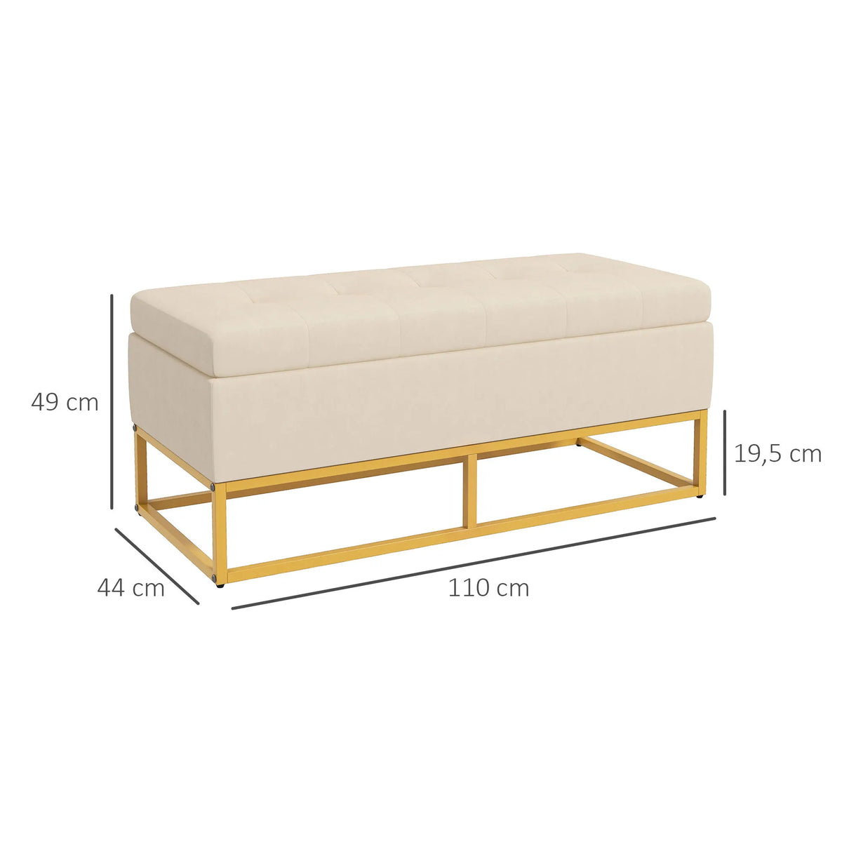 Suoliukas su daiktadėže, 110 cm, smėlio spalvos