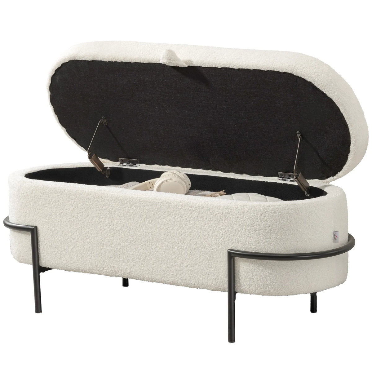 Suoliukas su daiktadėže ir paminkštinta sėdyne, 114,5 × 40 × 48 cm, kreminė balta