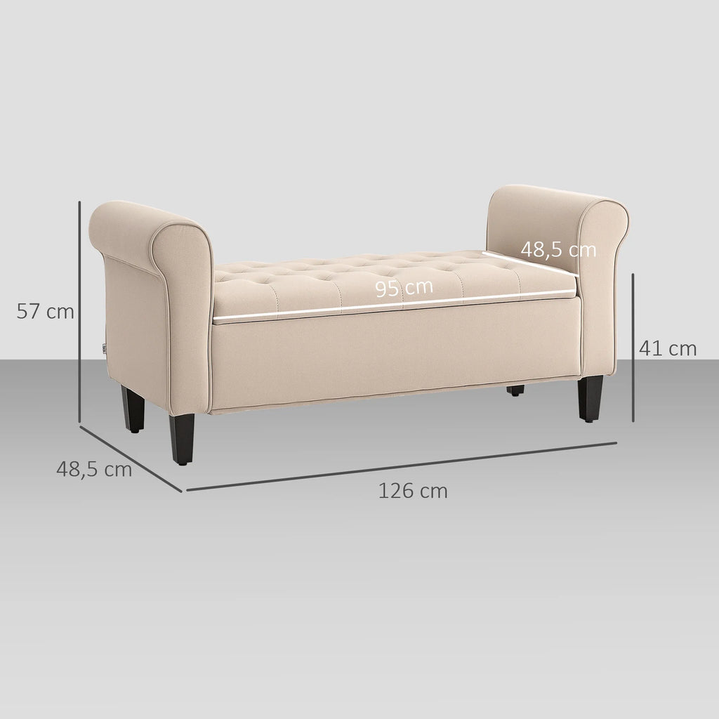 Suoliukas su daiktadėže, smėlio spalvos, 126 cm