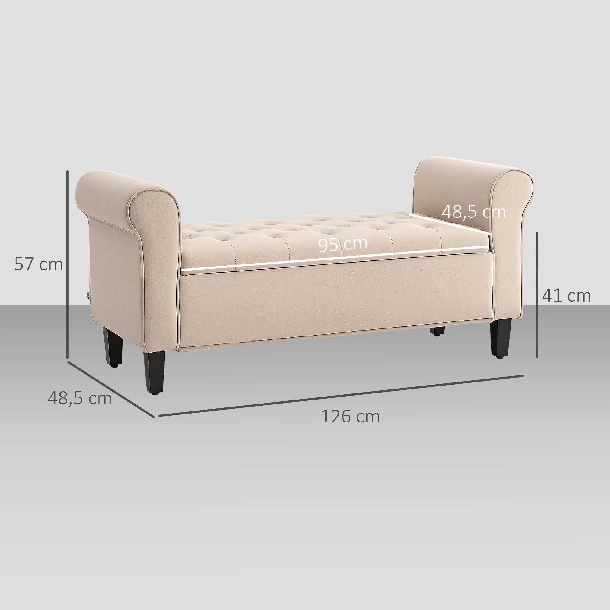 Suoliukas su daiktadėže, smėlio spalvos, 126 cm