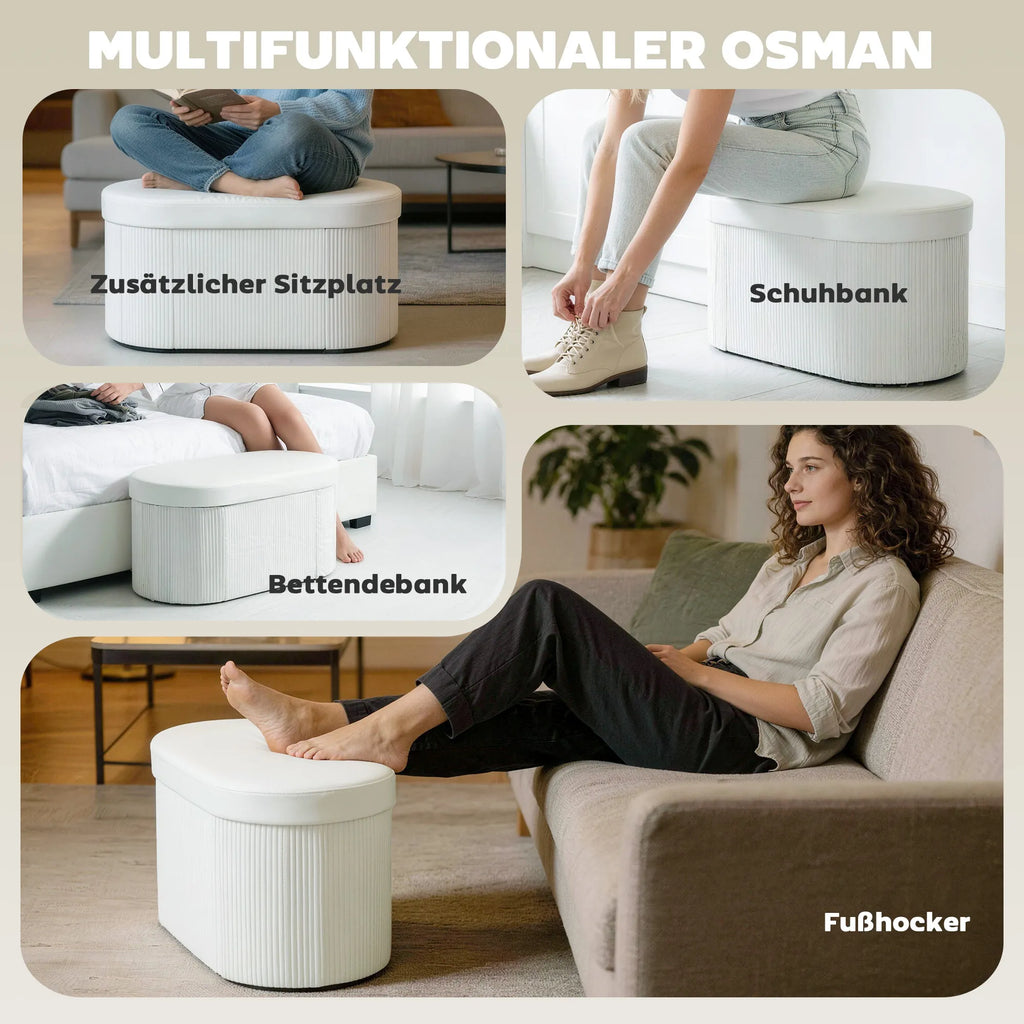 Suoliukas su daiktadėže sulankstomas 76x38x35 cm kreminis