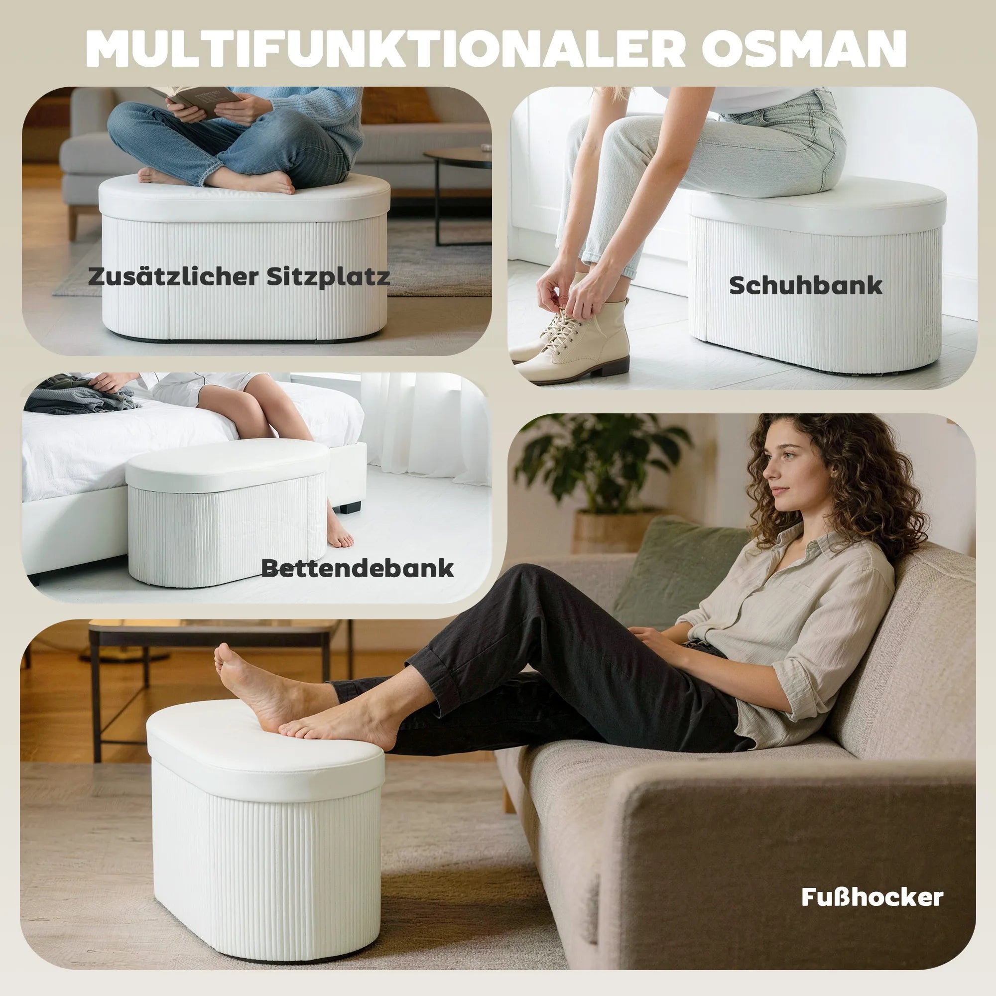 Suoliukas su daiktadėže sulankstomas 76x38x35 cm kreminis