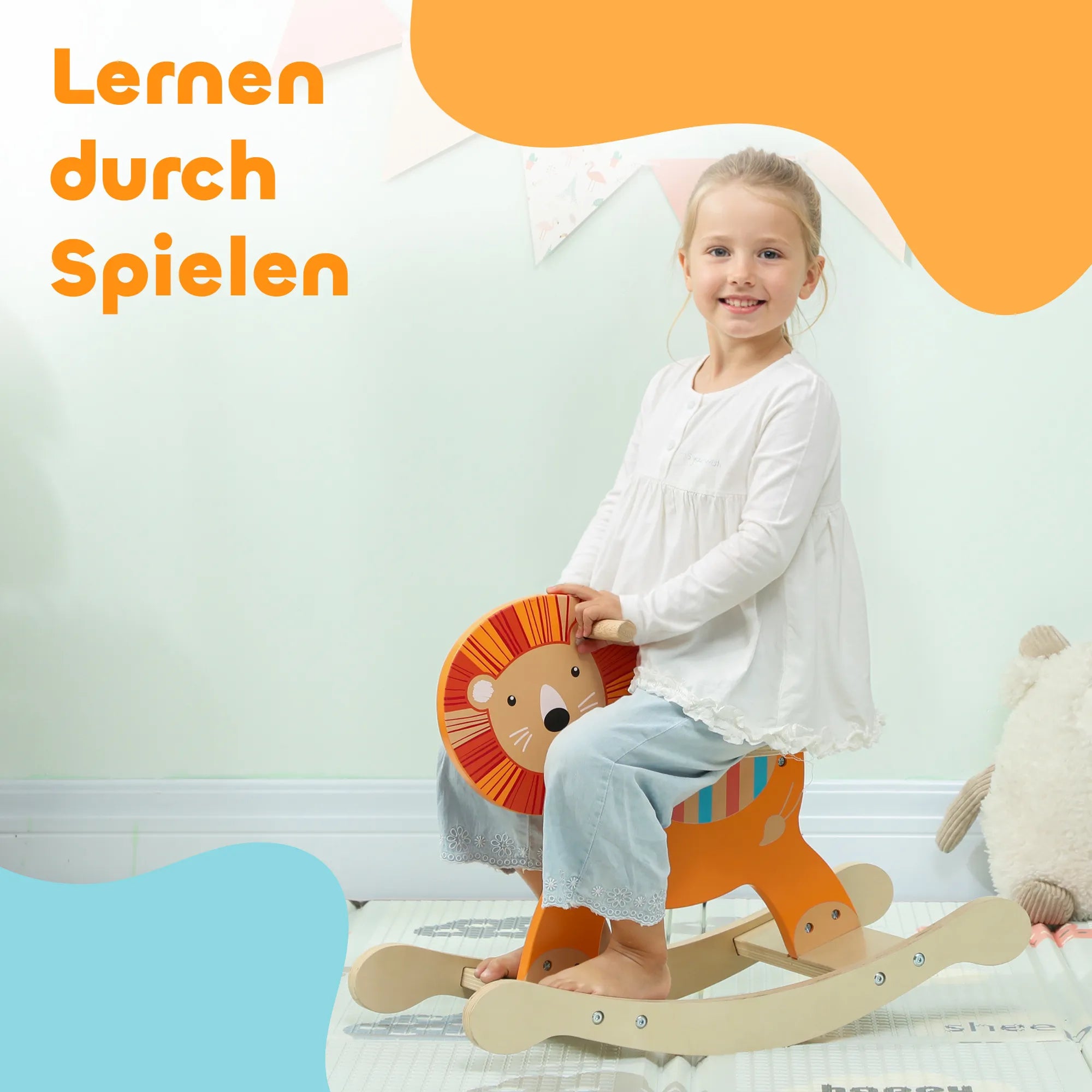 Supamas arkliukas liūtas, 2-5 metų vaikams, oranžinis