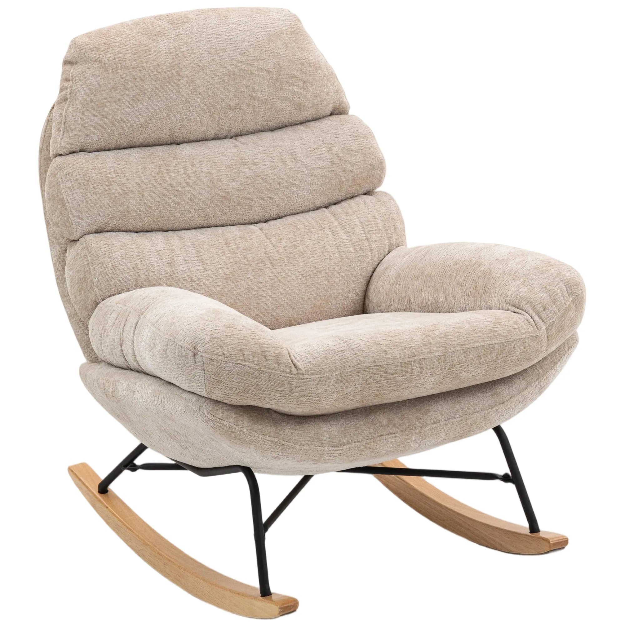 Supamas krėslas su medinėmis kojomis, iki 120 kg, kreminės baltos spalvos