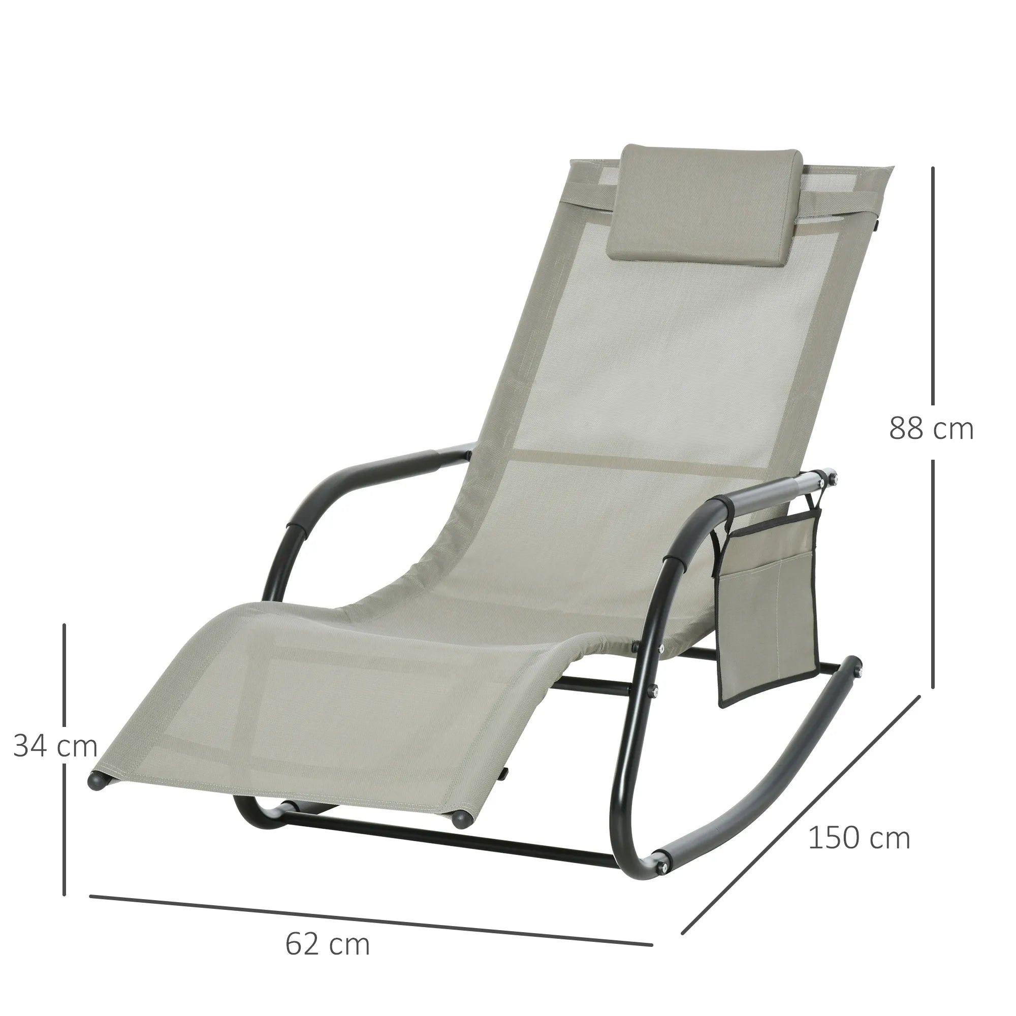 Gulto matmenų schema: ilgis 150 cm, plotis 62 cm, aukštis 88 cm, atstumas nuo žemės 34 cm