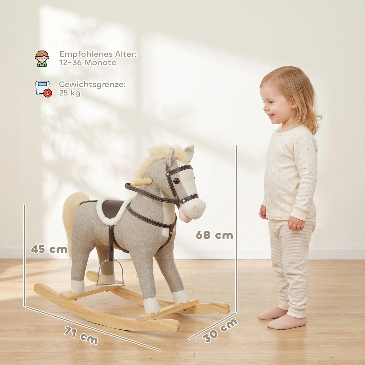 Supamasis arkliukas su garsu ir saugos rankenomis, 12–36 mėn., pilkas
