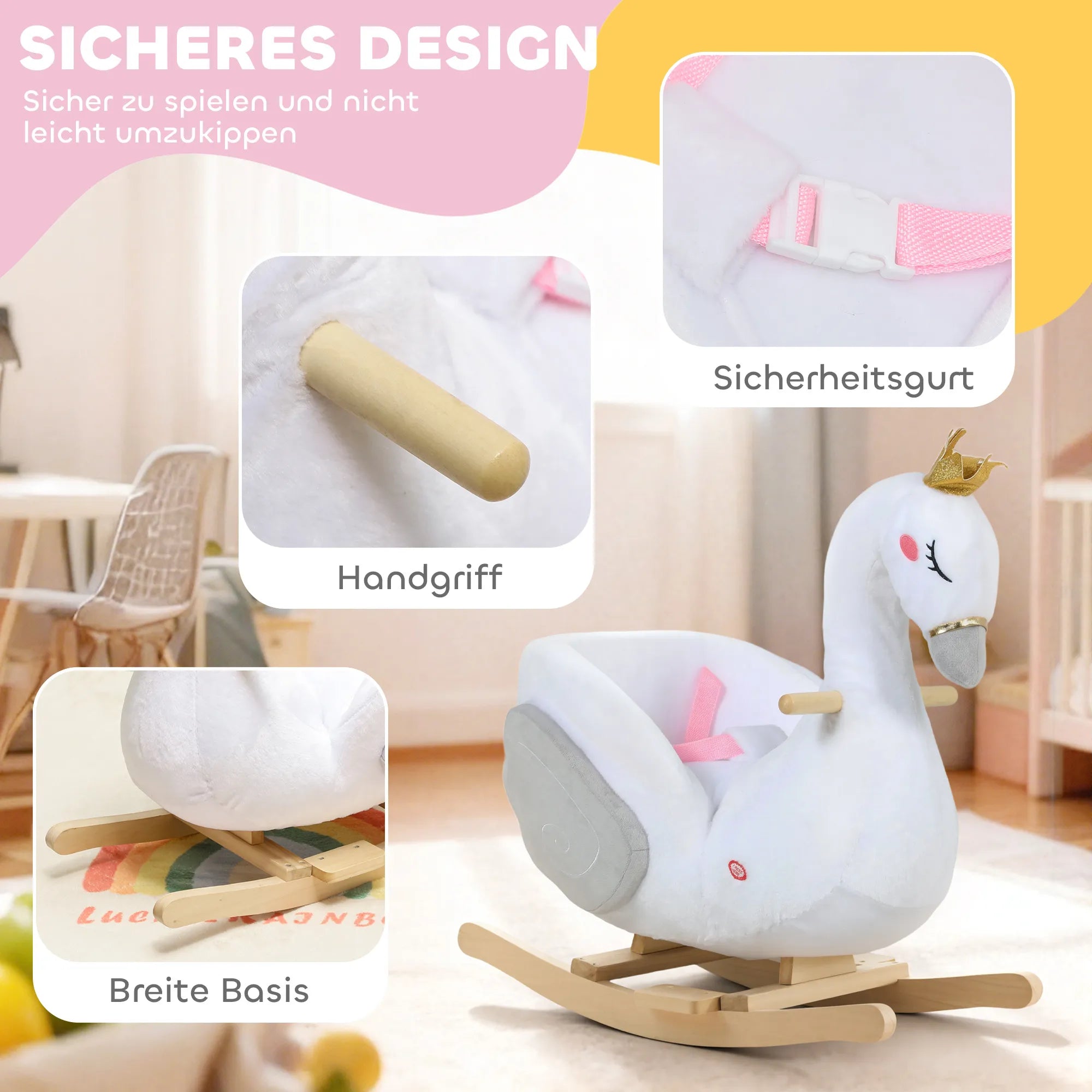 Supynės gulbė, su muzika ir saugos diržu, balta 1,5-3m