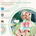 Sūpynės kėdė mažiems vaikams Mielas dizainas, dirbtinė avikailio oda, eukalipto mediena Žalia + geltona smėlio spalva