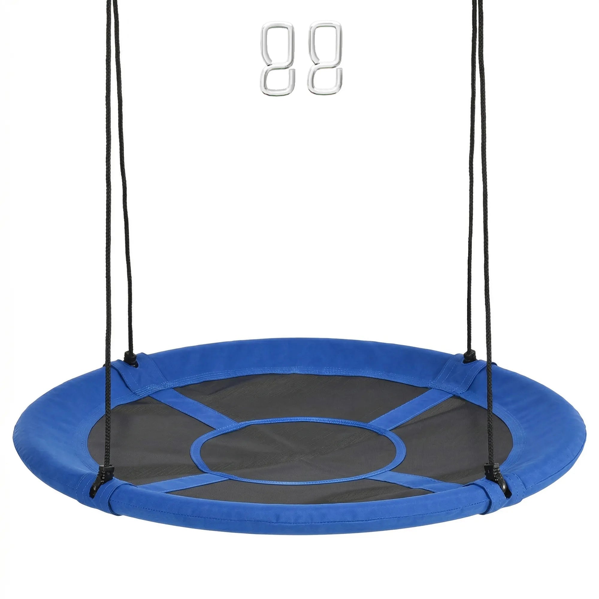 Sūpynės-lizdas, atsparios oro sąlygoms, iki 100 kg, reguliuojamo ilgio virvės, skersmuo 110 cm, mėlynos spalvos