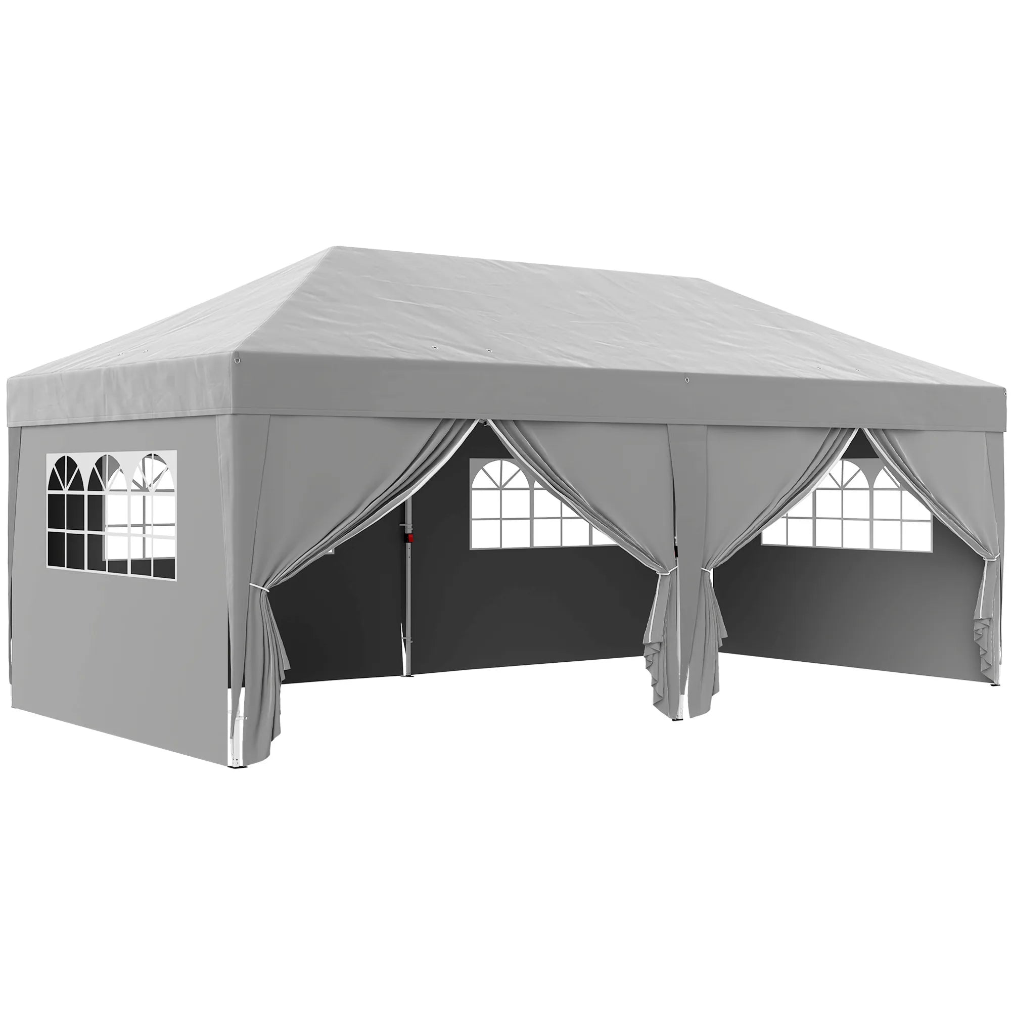 Surenkama pavėsinė-paviljonas, greito surinkimo komplektas su langais ir užtrauktukais, plienas ir poliesteris, 6x3 m, pilkas