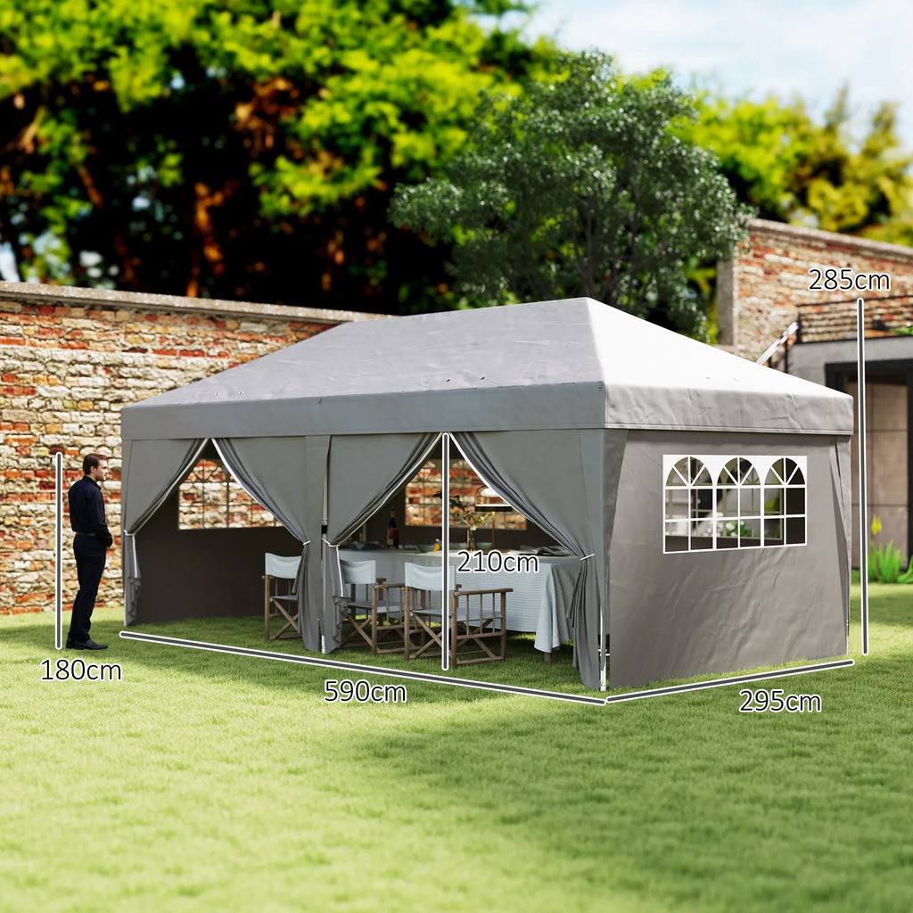 Surenkama pavėsinė-paviljonas, greito surinkimo komplektas su langais ir užtrauktukais, plienas ir poliesteris, 6x3 m, pilkas