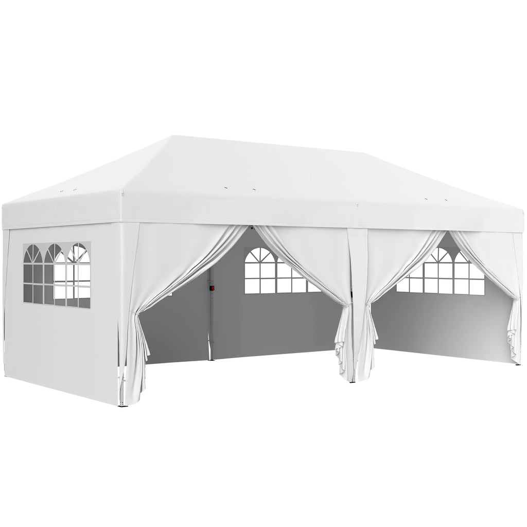 Surenkama pavėsinė-paviljonas, stabilus 6 dalių palapinės komplektas su langais ir užtrauktukais, plienas ir poliesteris, 6x3 m, balta