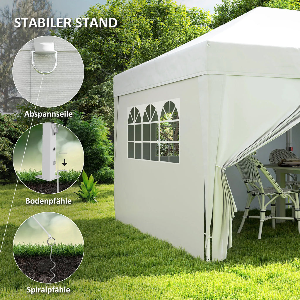 Surenkama pavėsinė-paviljonas, stabilus 6 dalių palapinės komplektas su langais ir užtrauktukais, plienas ir poliesteris, 6x3 m, balta
