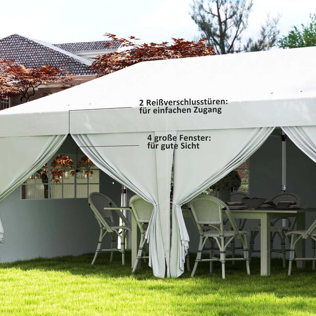 Surenkama pavėsinė-paviljonas, stabilus 6 dalių palapinės komplektas su langais ir užtrauktukais, plienas ir poliesteris, 6x3 m, balta