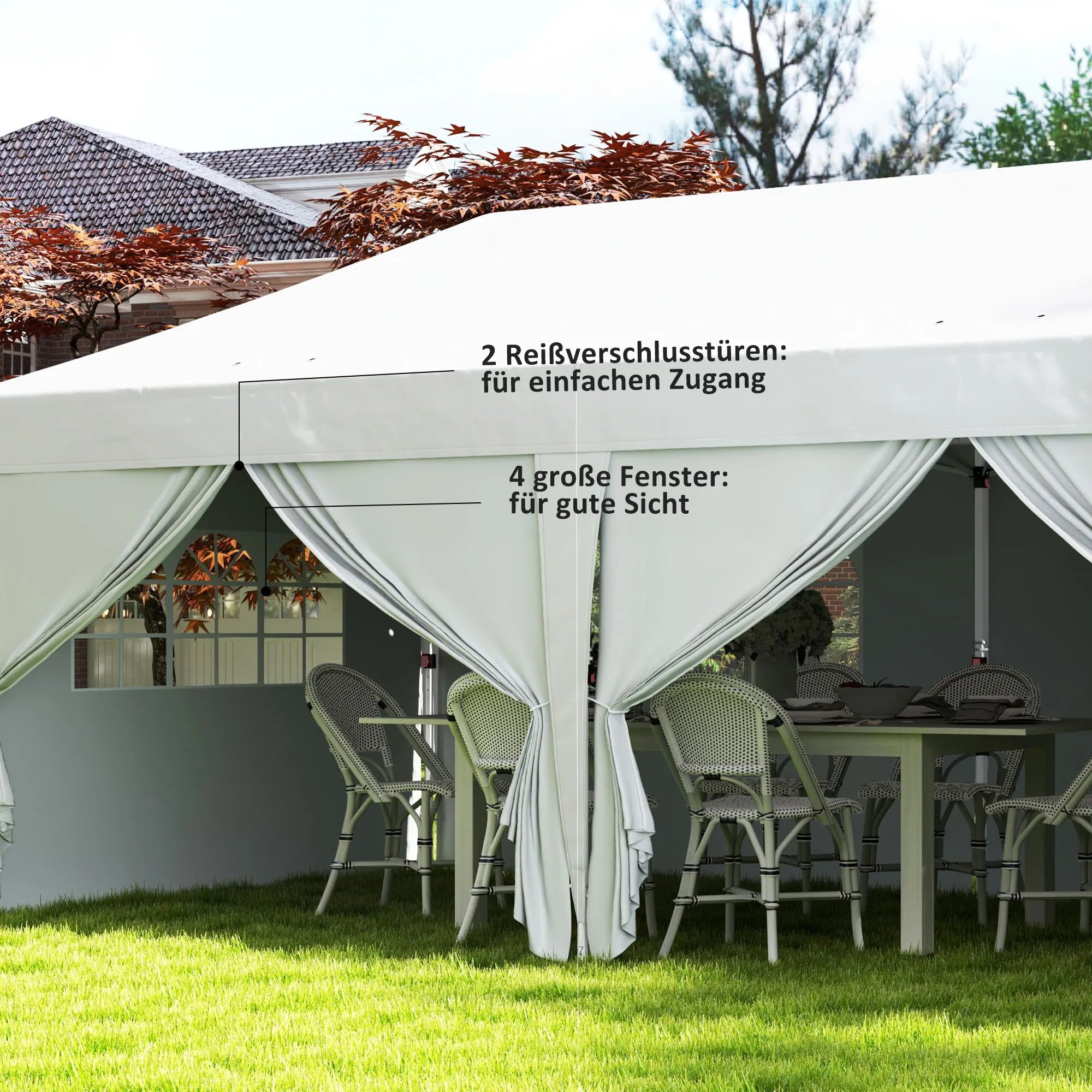 Surenkama pavėsinė-paviljonas, stabilus 6 dalių palapinės komplektas su langais ir užtrauktukais, plienas ir poliesteris, 6x3 m, balta