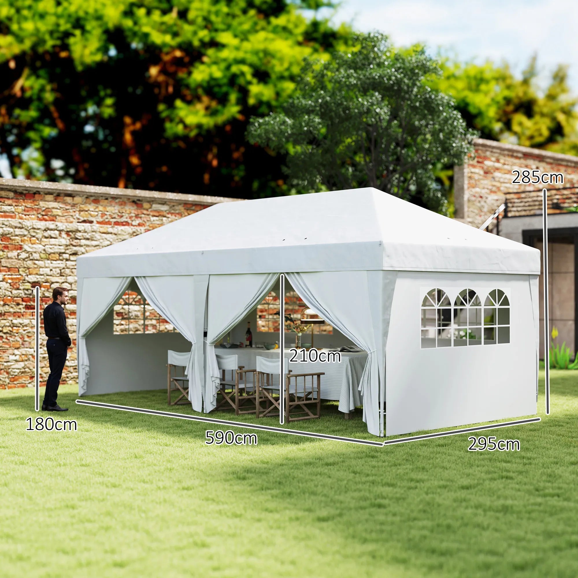 Surenkama pavėsinė-paviljonas, stabilus 6 dalių palapinės komplektas su langais ir užtrauktukais, plienas ir poliesteris, 6x3 m, balta