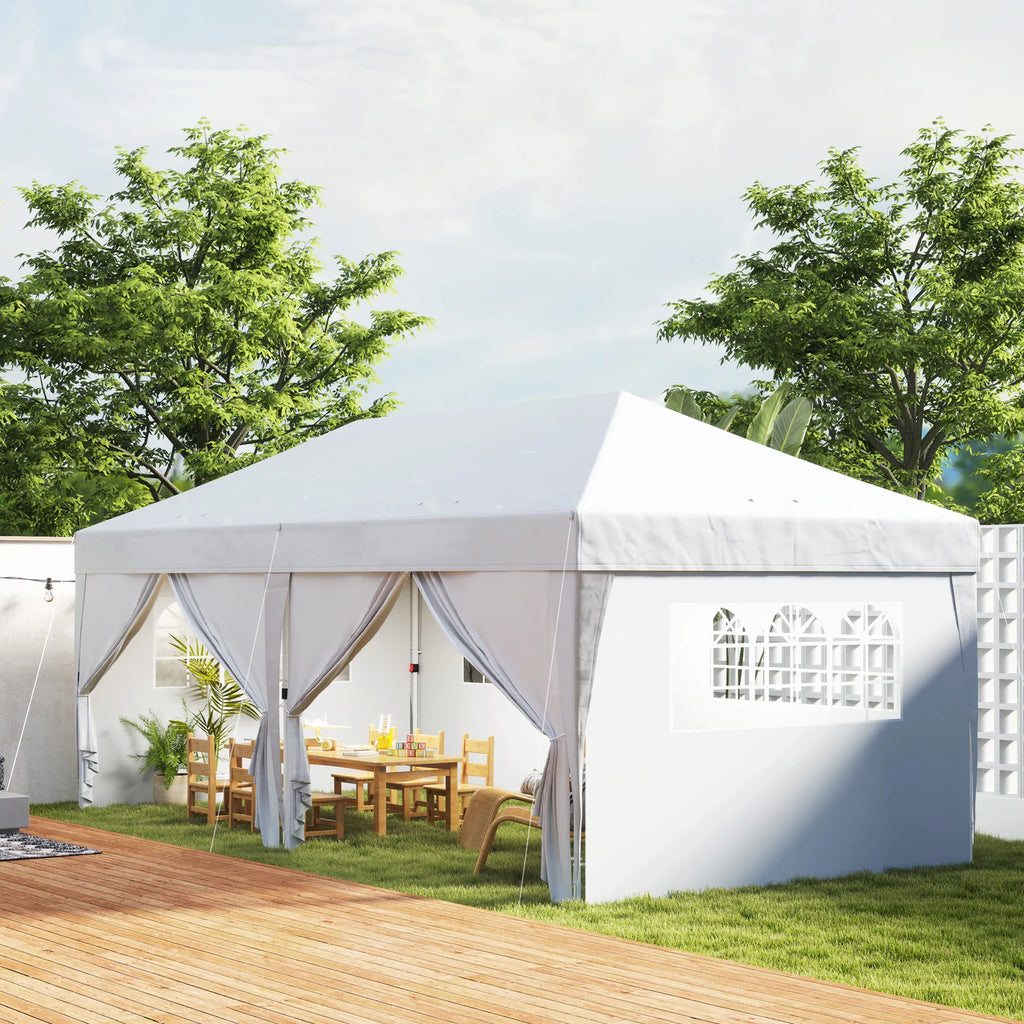 Surenkama pavėsinė-paviljonas, stabilus 6 dalių palapinės komplektas su langais ir užtrauktukais, plienas ir poliesteris, 6x3 m, balta