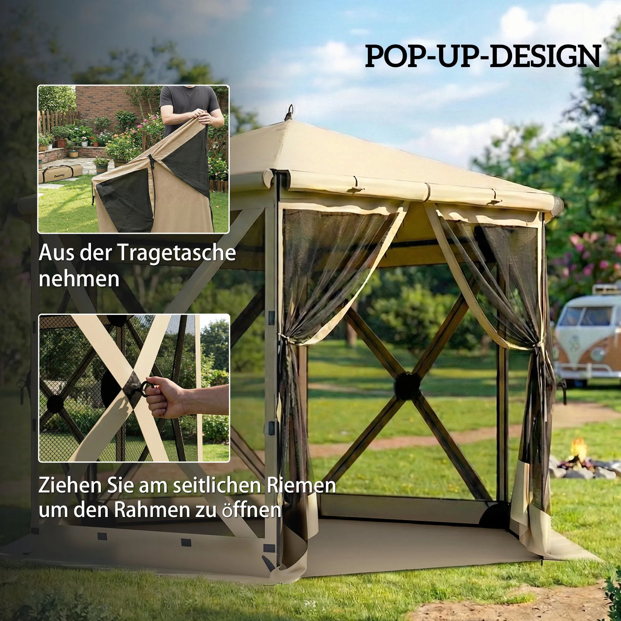 Surenkamas paviljono palapinė su tinkleliu nuo vabzdžių, 300 cm, chaki