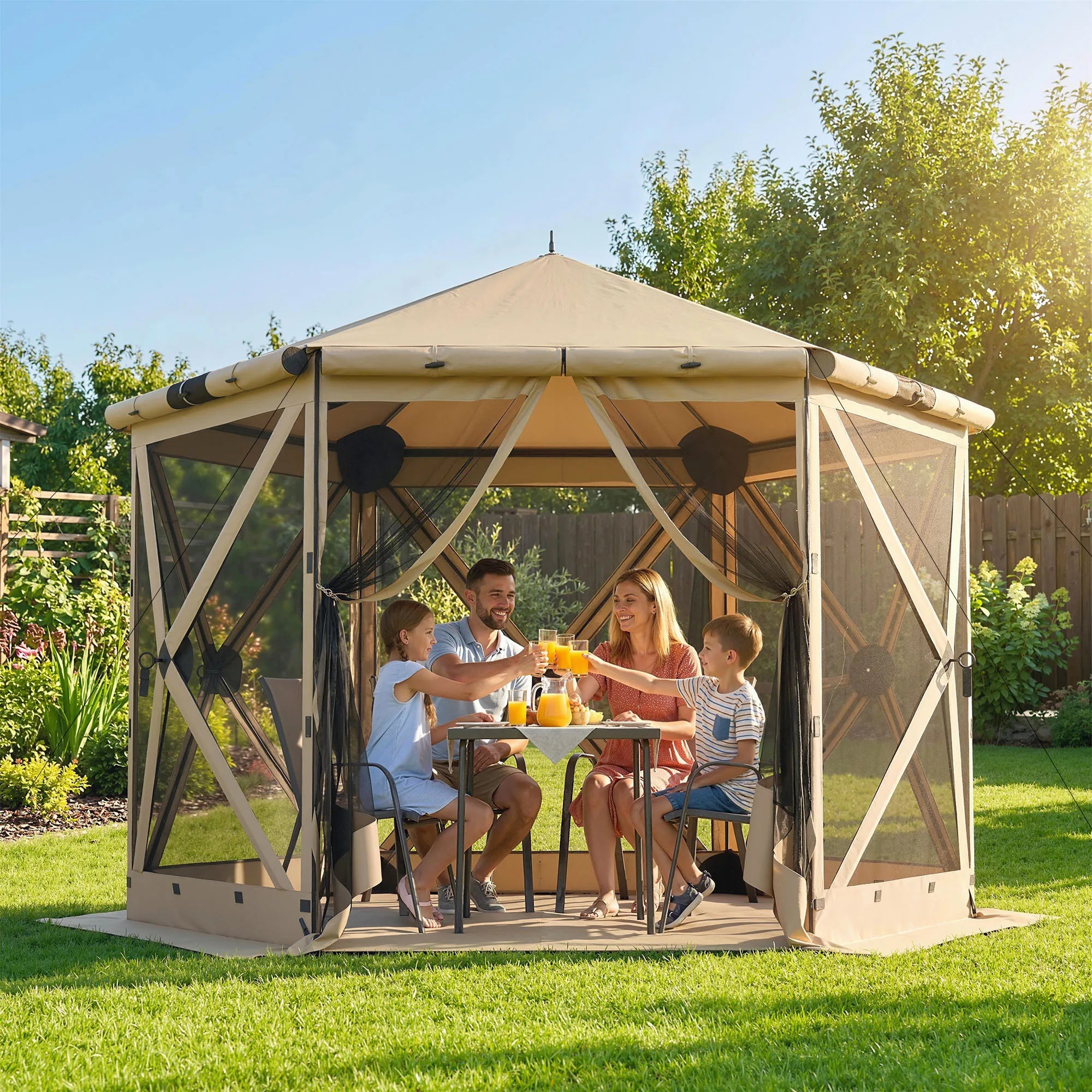 Surenkamas paviljono palapinė su tinkleliu nuo vabzdžių, 300 cm, chaki