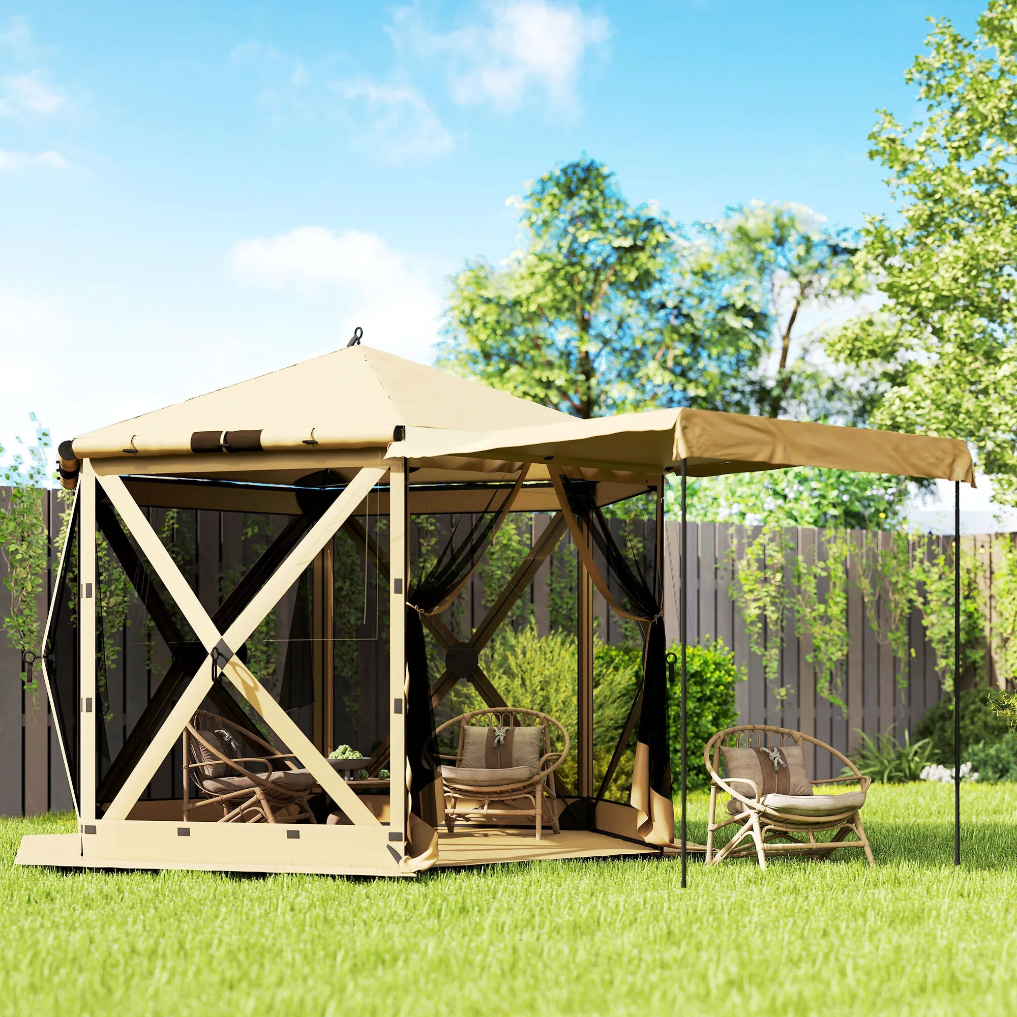 Surenkamas paviljono palapinė su tinkleliu nuo vabzdžių, 300 cm, chaki