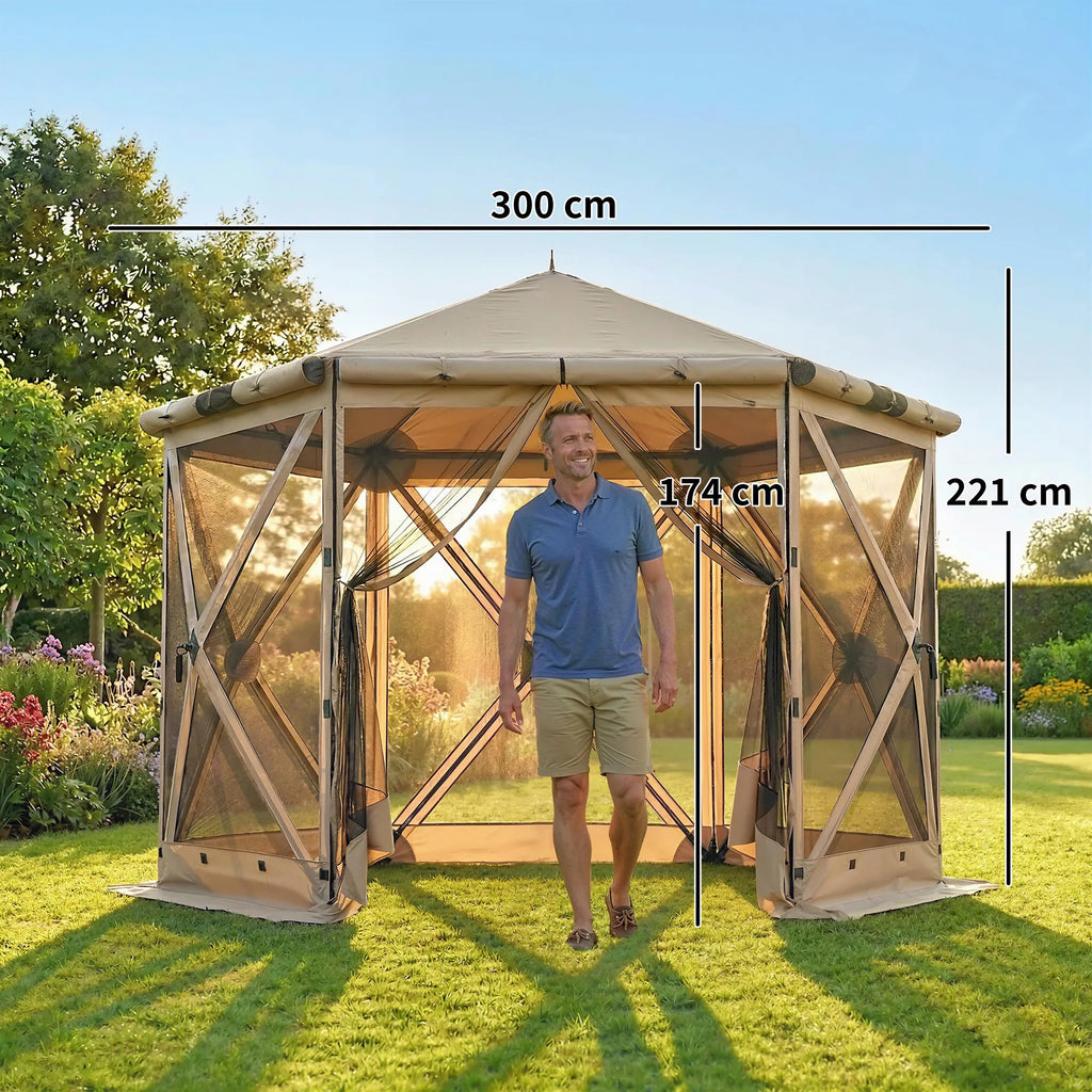 Surenkamas paviljono palapinė su tinkleliu nuo vabzdžių, 300 cm, chaki