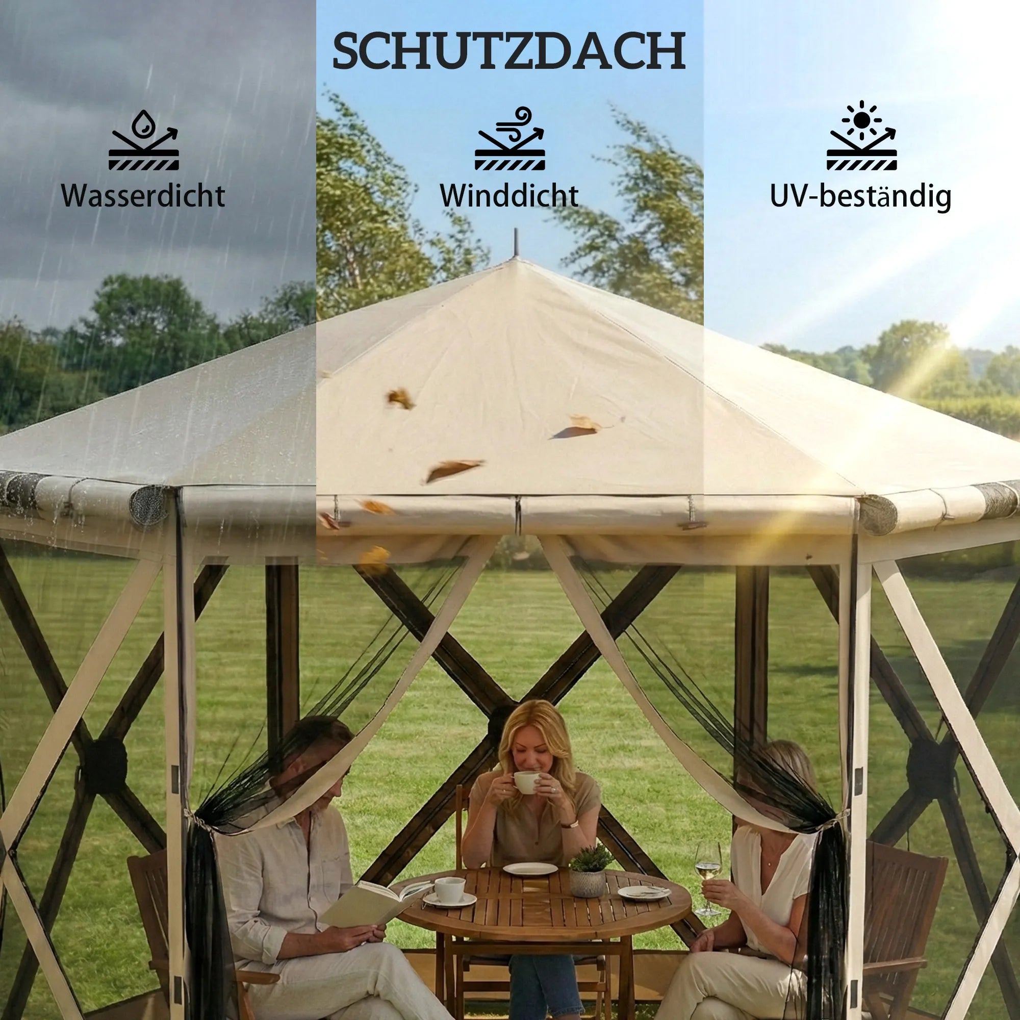 Surenkamas paviljono palapinė su tinkleliu nuo vabzdžių, 300 cm, chaki